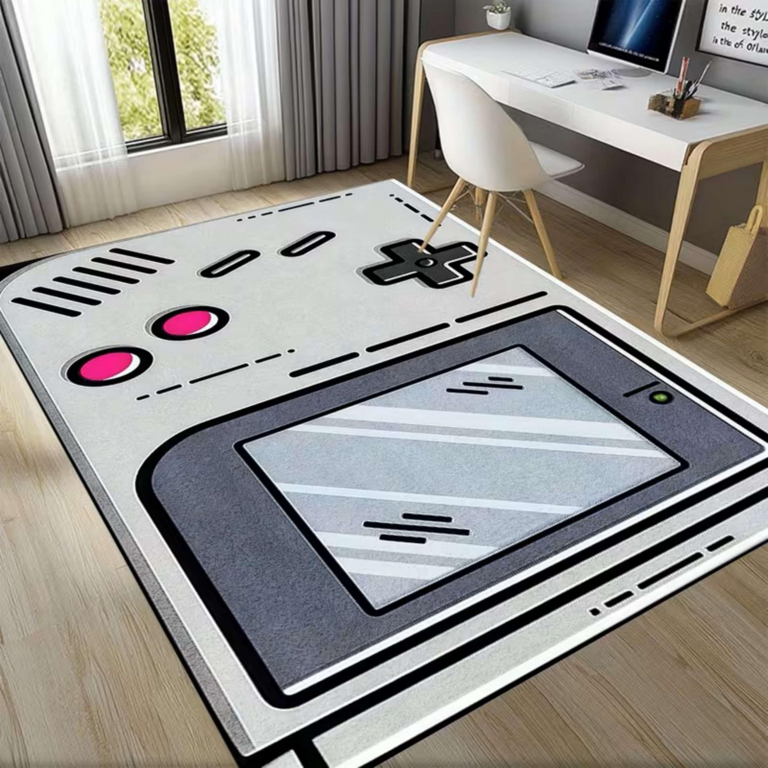 Retro Game Boy Gaming Teppich, 140x200cm Klassisches Handheld-Motiv Spielteppich, Kurzer Flor Anti-Rutsch Waschbarer Teppich für Spielzimmer, Retro-Gamer, Jugendzimmer, Wohnzimmer