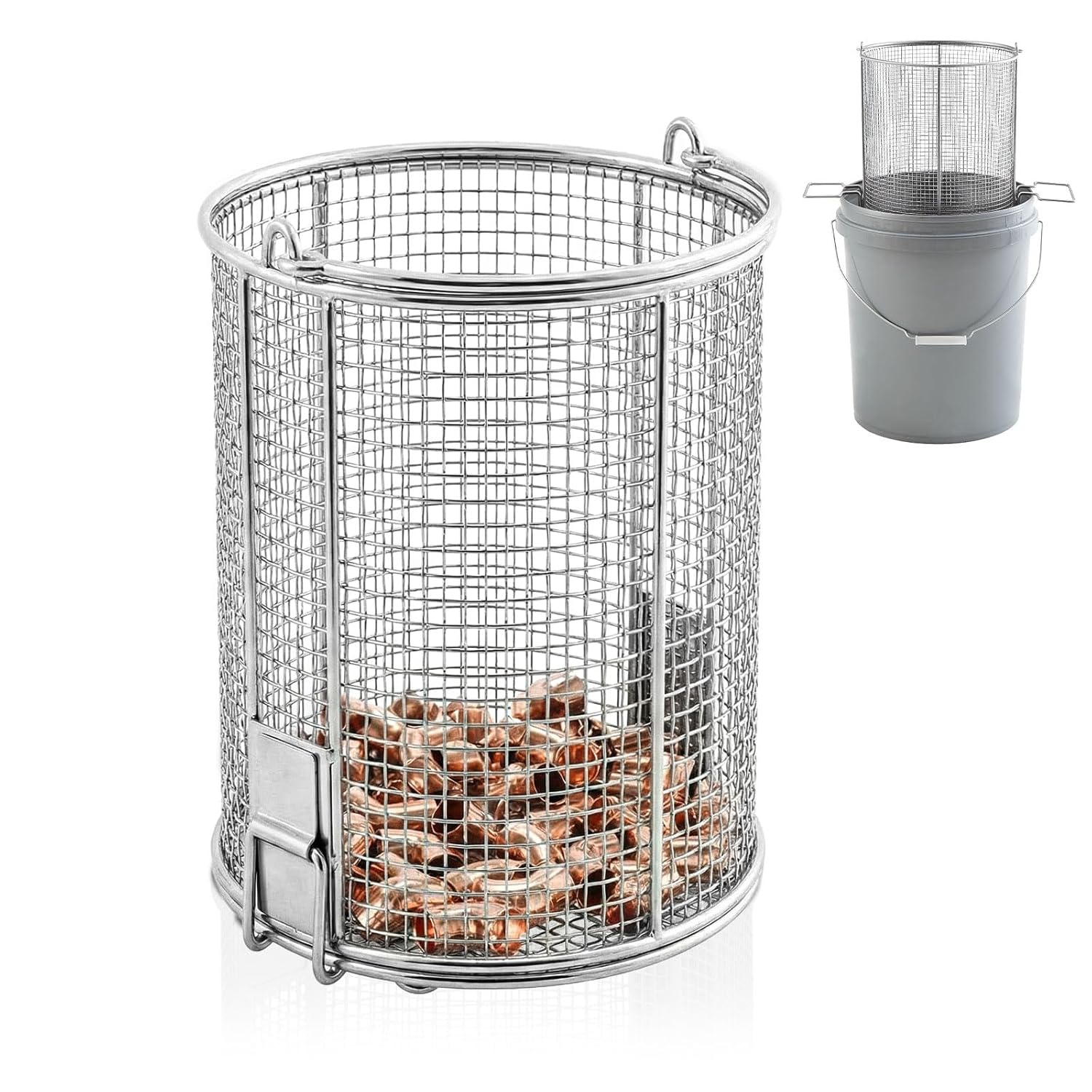 1 Pcs 1/4″ Mesh Dip N' Drain Stainless Steel Part Cleaning Strainer Basket for 5 Gallon Buckets, Swing Handle, for Mechanics Auto Parts Washing Garage Shop Home Workshop, Bucket Not Included
