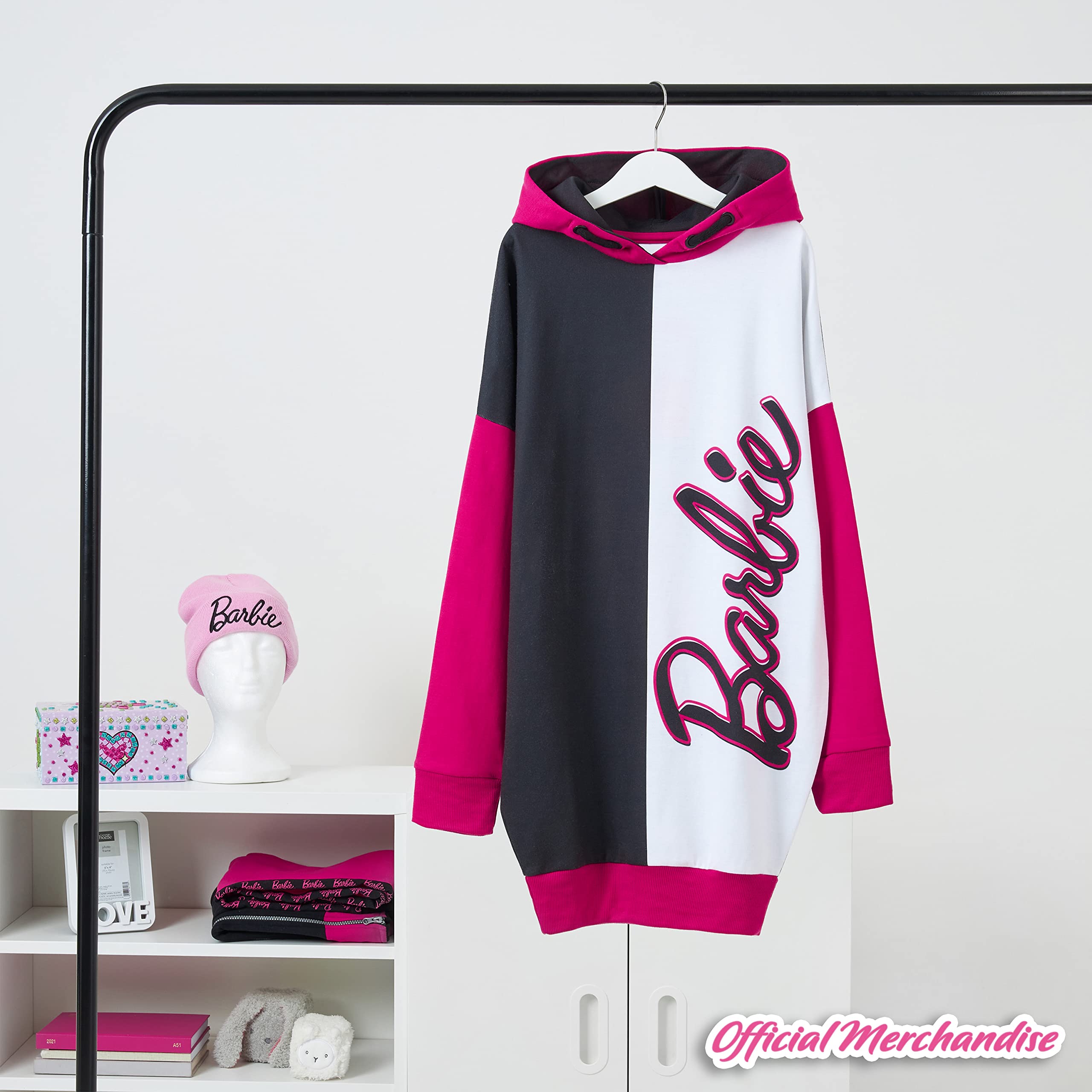 Barbie Bluza sukienka dla dziewcząt, nastolatków, oversize, przytulna sukienka z kapturem, sweter, wielobarwny, 4-5 lat