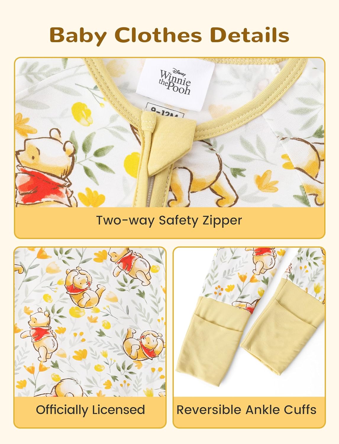 Disney Princess Stitch Marvel Baby Viscose Made from Bamboo Long Sleeve Footie Romper Zipper Sleep Outfit Newborn to Infant