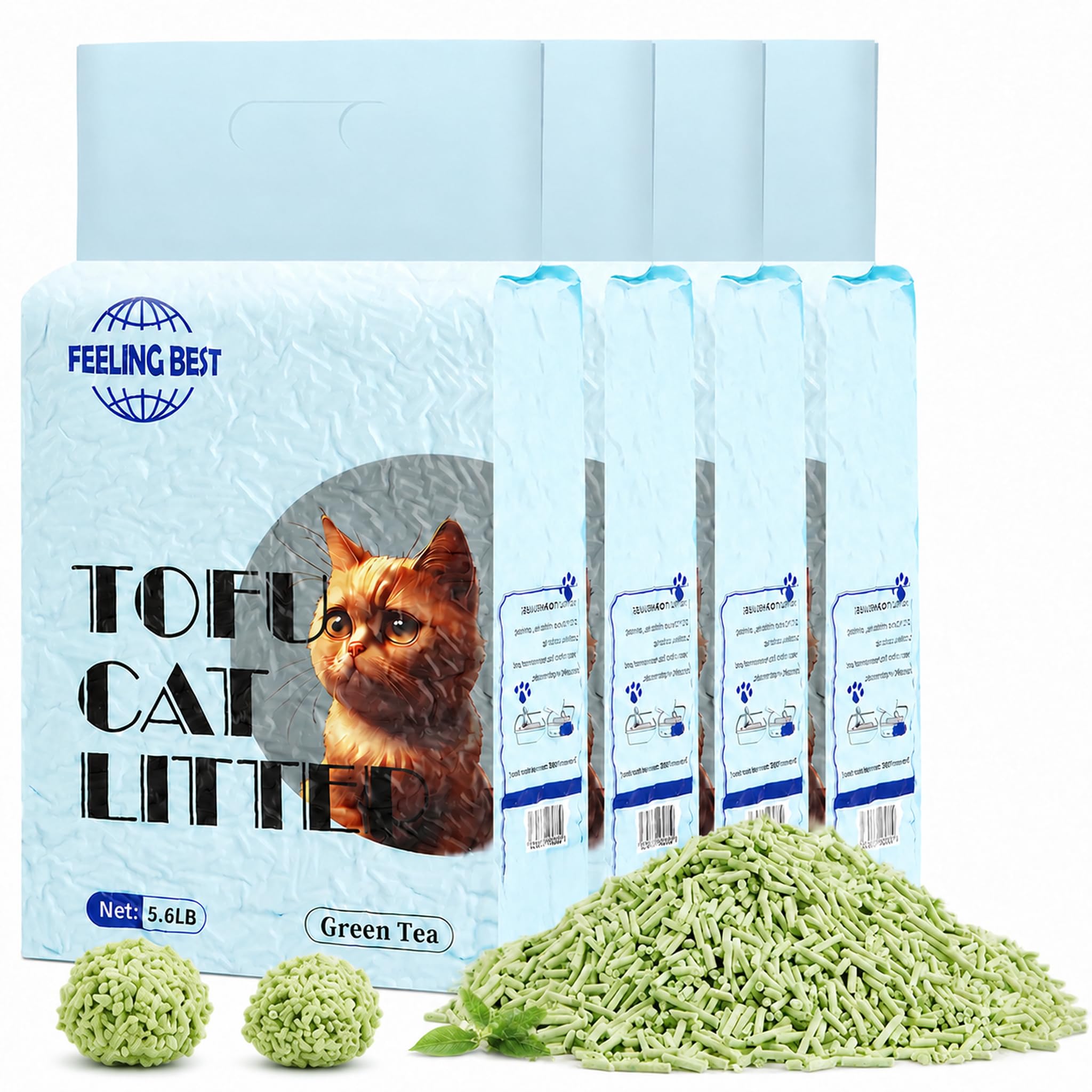 Green Tea Tofu Katzenstreu, frischer Duft, staubarm, schnelles Klumpen, 10