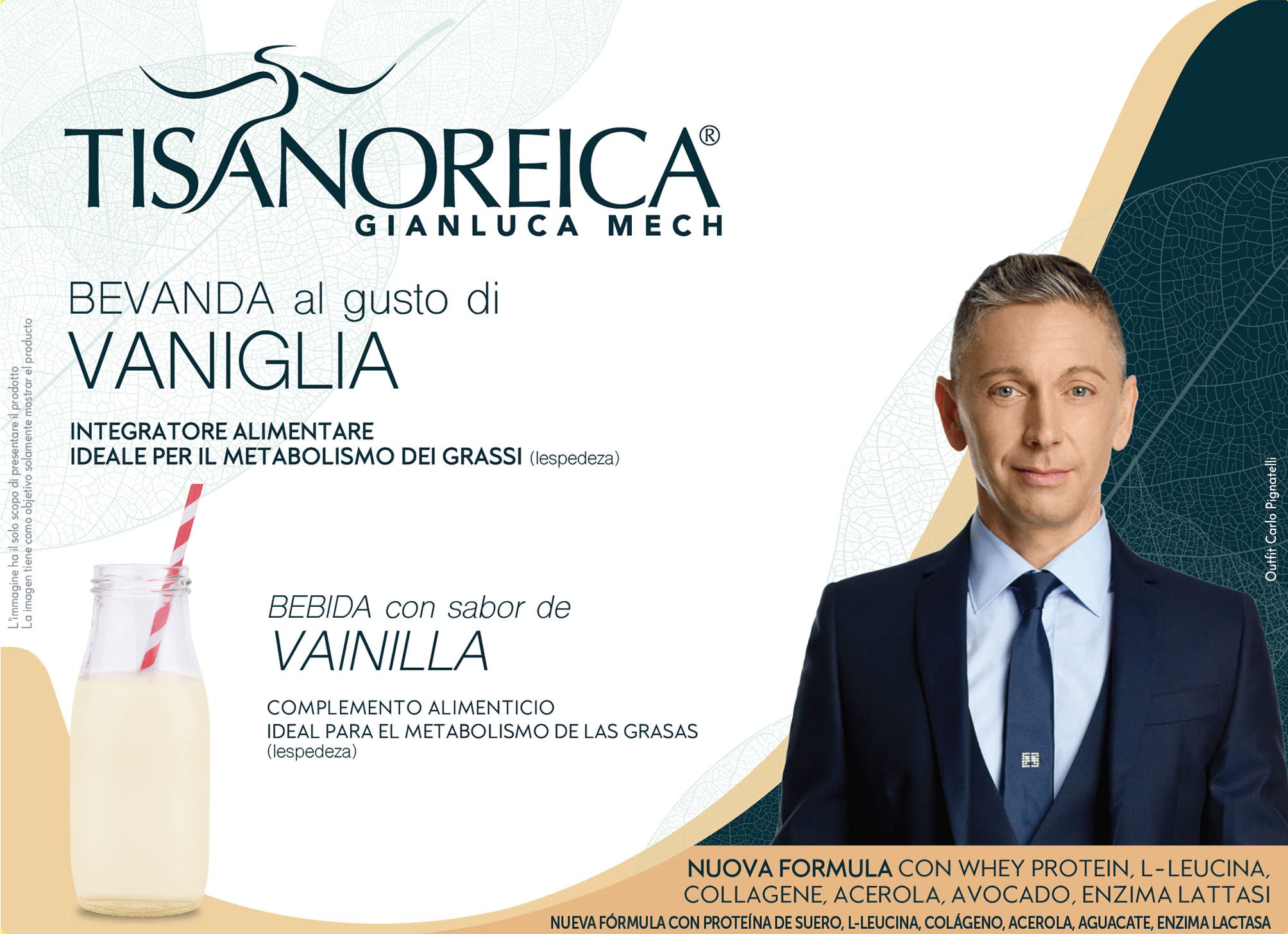 Gianluca Mech | Tisanoreica Bevanda Proteica al Gusto di Vaniglia, 4 x 28g, Integratore Alimentare Keto con Acacia, 341kcal per 100g (Confezione da 2)