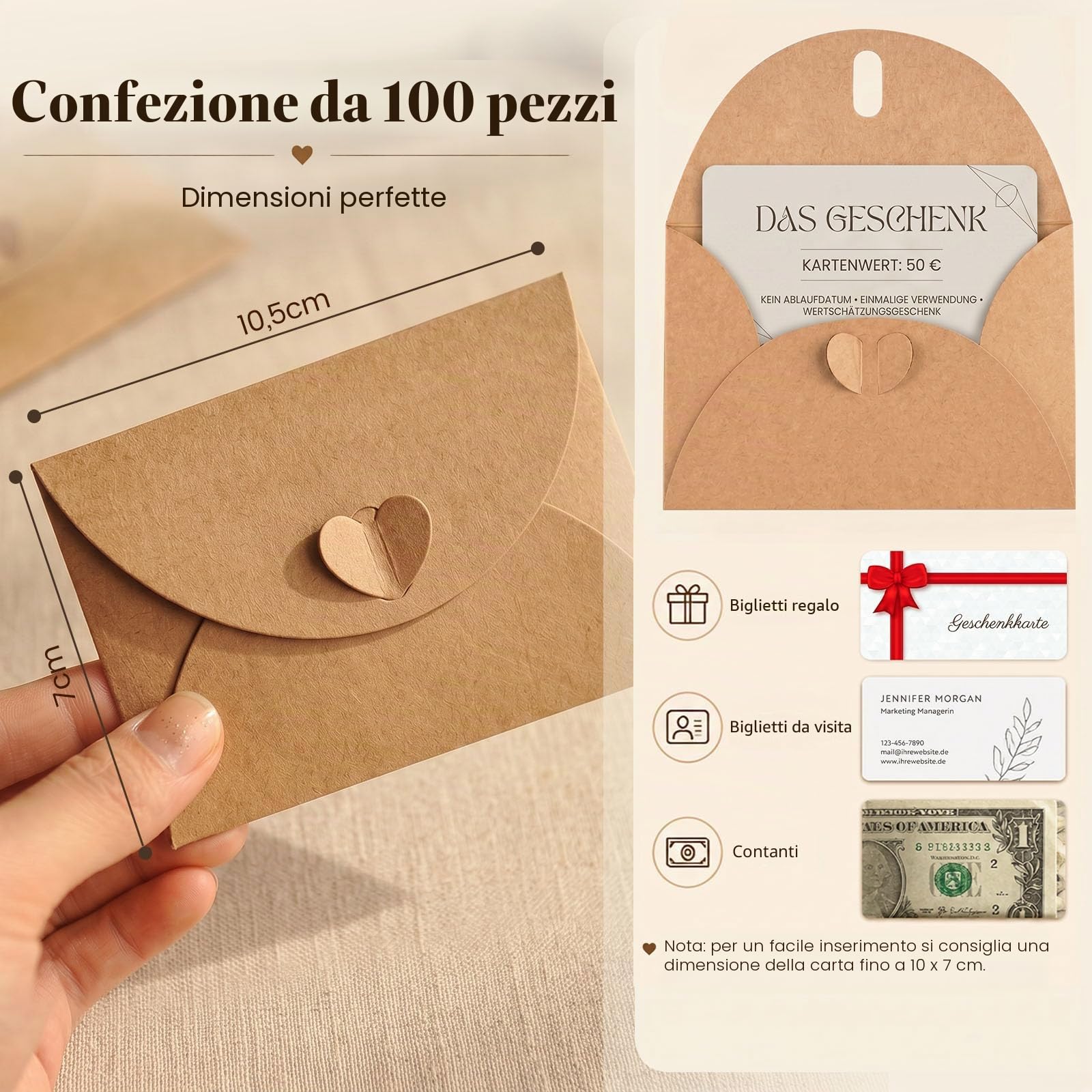 Buste kraft cuore 100 sztuk na Walentynki Boże Narodzenie