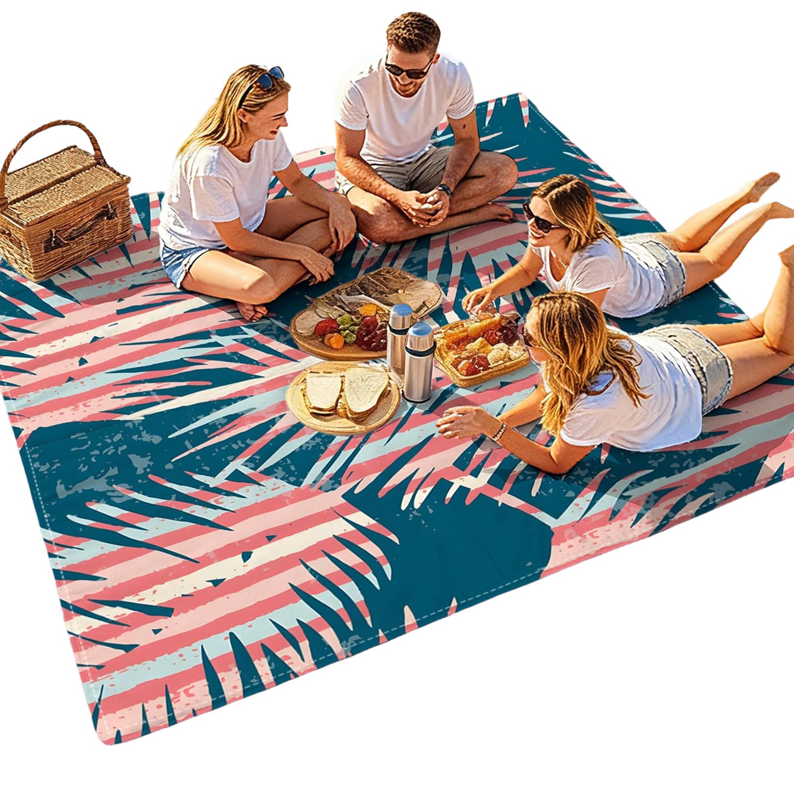 Foldable Sandproof Beach Towel Cushion Camping Mat with Bright Patterns for Family and Friend Gatherings Waterproof Beach Blanket for Camping