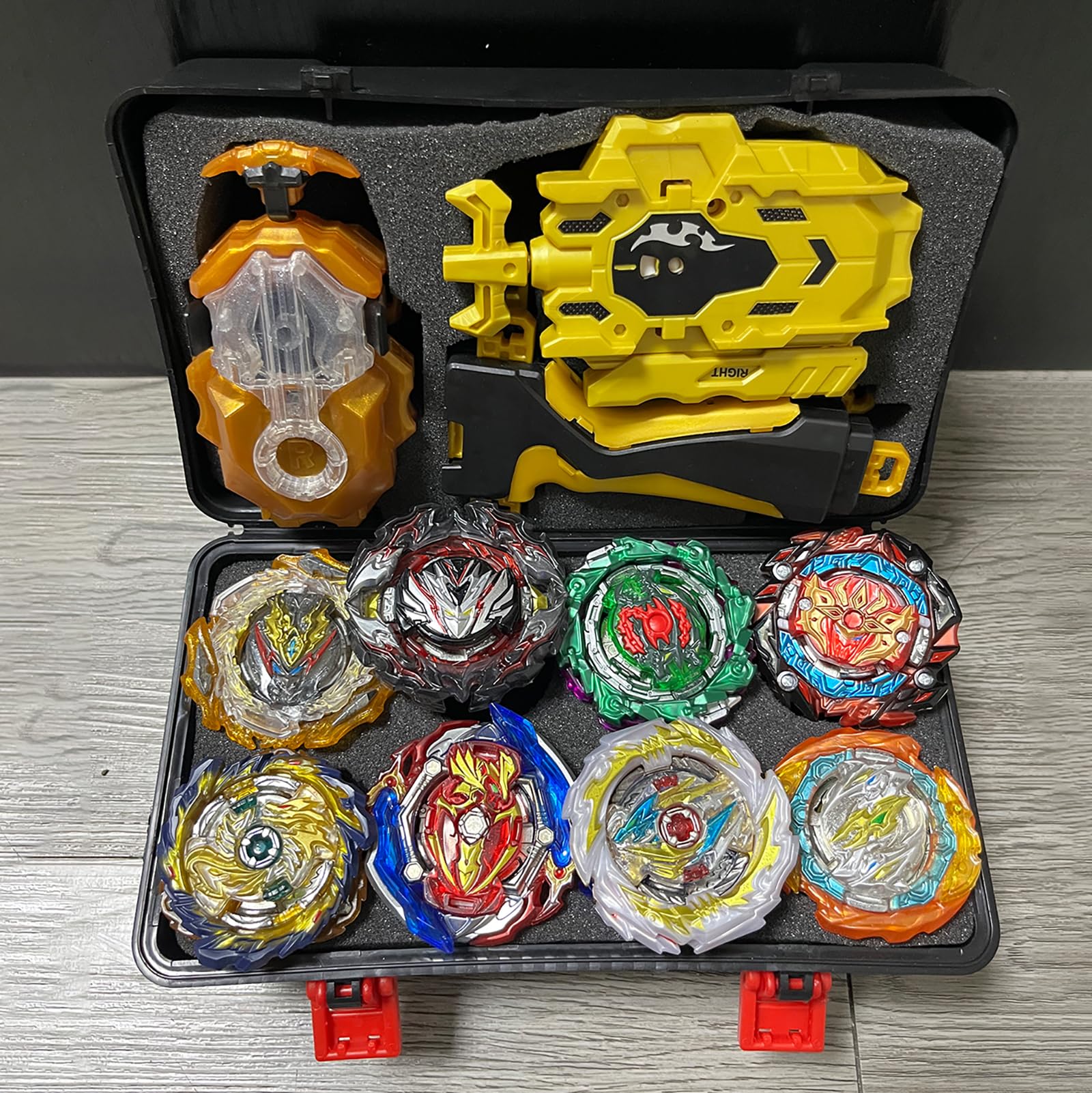 12Pcs Toupie Turbo, De Gyroscopes 4D Set Lanceurs, Cadeaux pour Enfants,Yellow