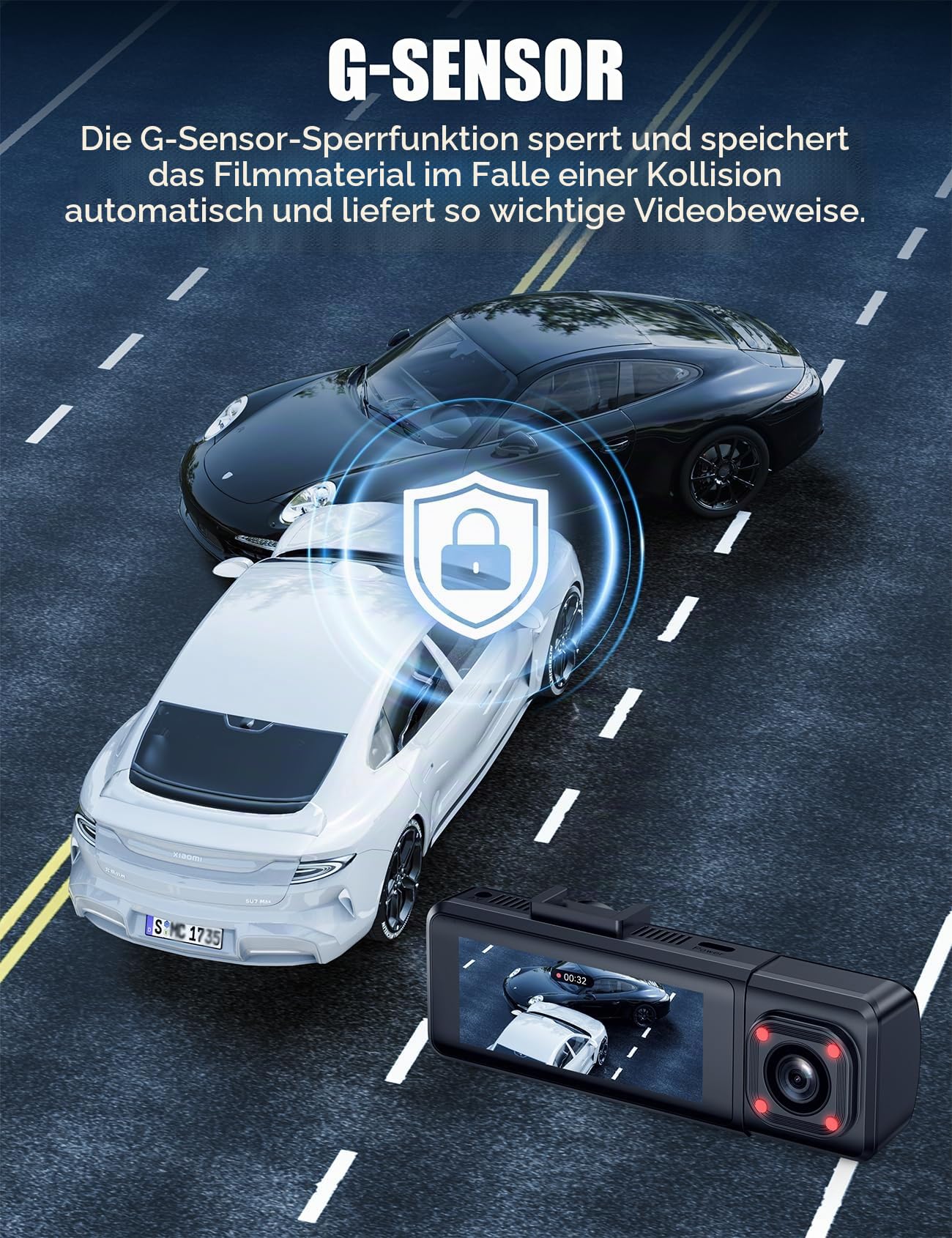 4K Dashcam Auto Vorne Hinten mit Hardwire Kit, WiFi Dash Cam mit Parküberwachung, 64GB SD Karte, 3-Kanal Auto Kamera mit Nachtsicht, 170° Weitwinkel, WDR, G-Sensor, Loop-Aufnahme, APP Steuerung