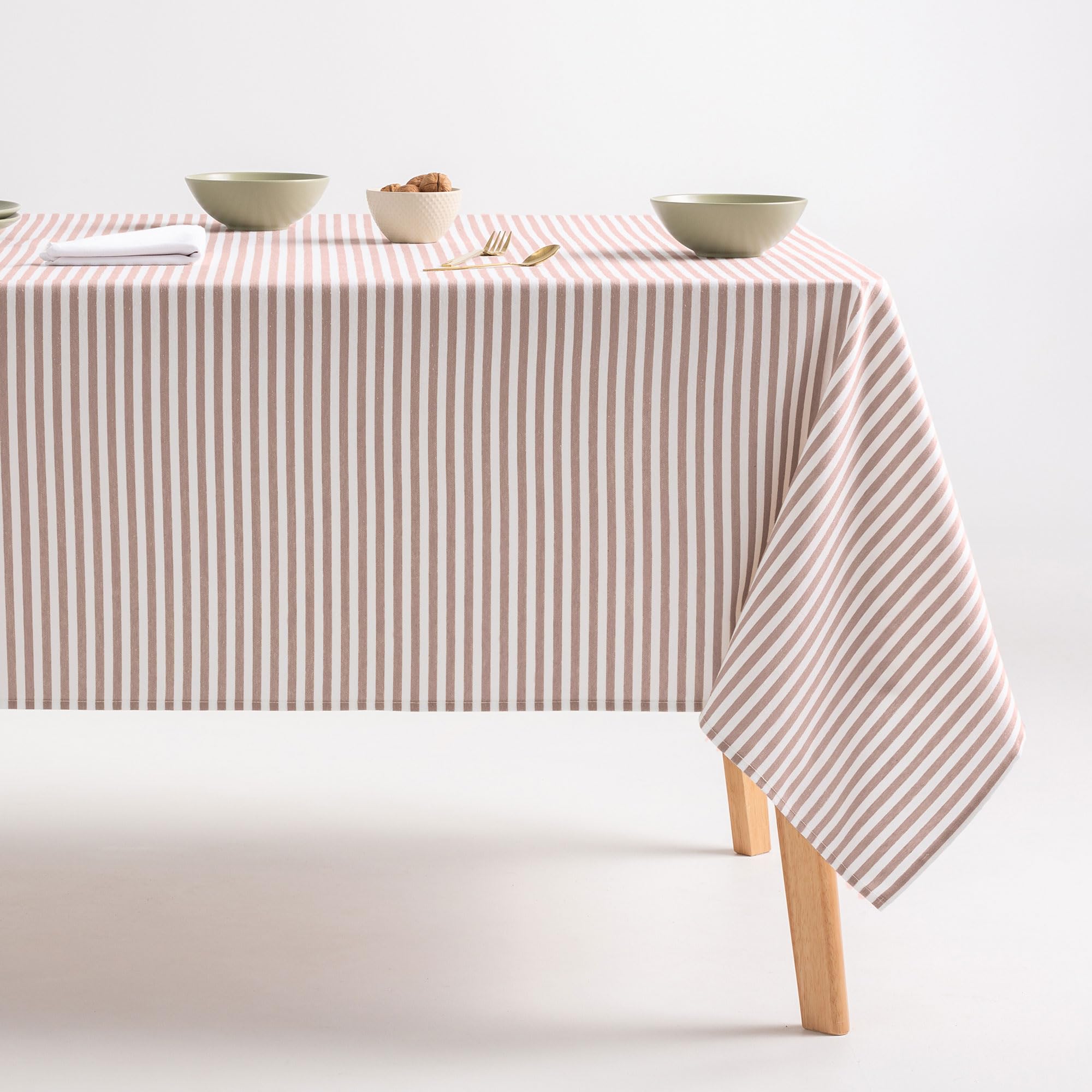 GAMUSI Tablecloth Stain Resistant Rectangular Fabric Cotton Waterproof Salmon Stripes, 160 x 100 cm, 39.4 x 63 inch (Rectangular) - Image 4