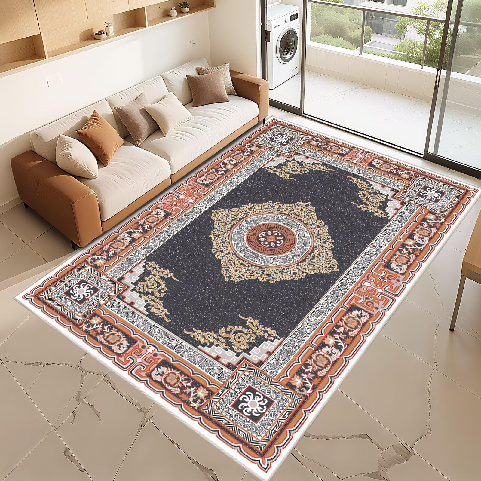 rutschfest Teppich Bettvorleger Grau 80x120cm, Weich Klein Vintage Blumenmuster für das Wohnzimmer