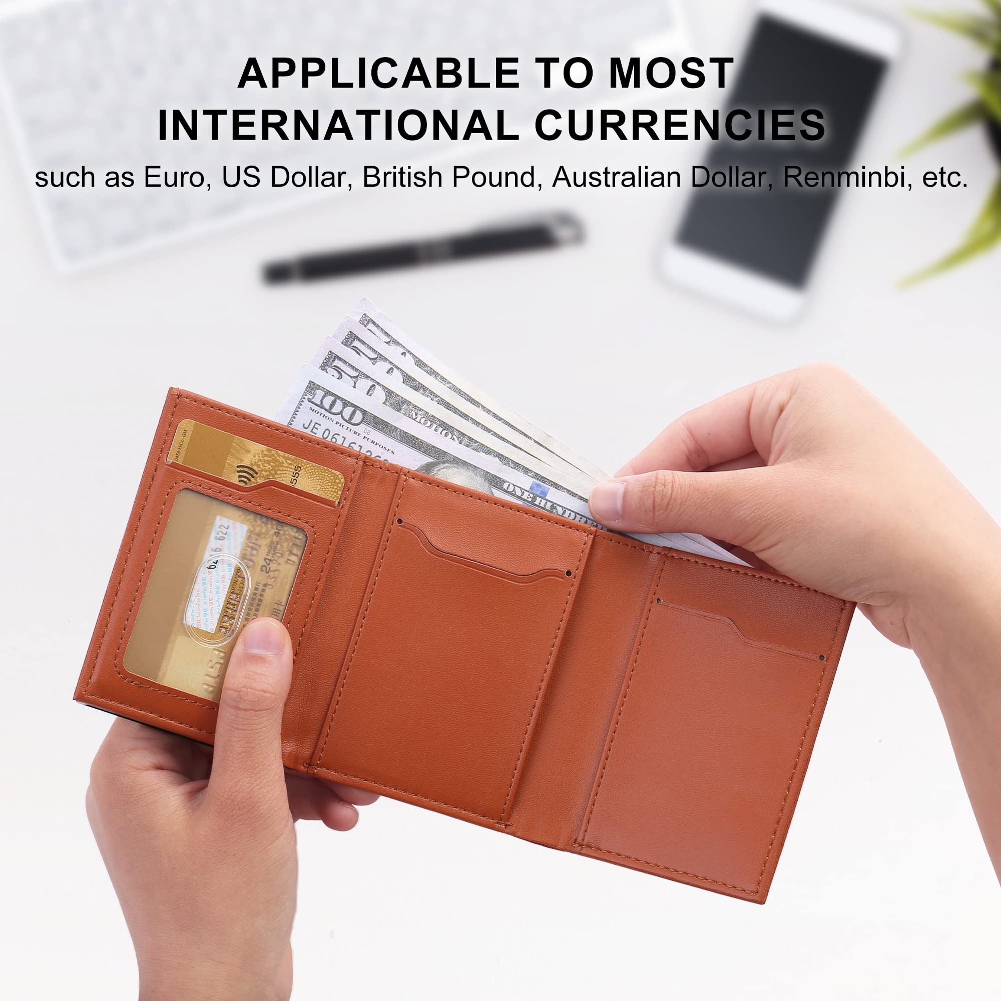 Vastaia Portafoglio da uomo in pelle piccolo con portamonete, Marrone brillante, m, Minimalista