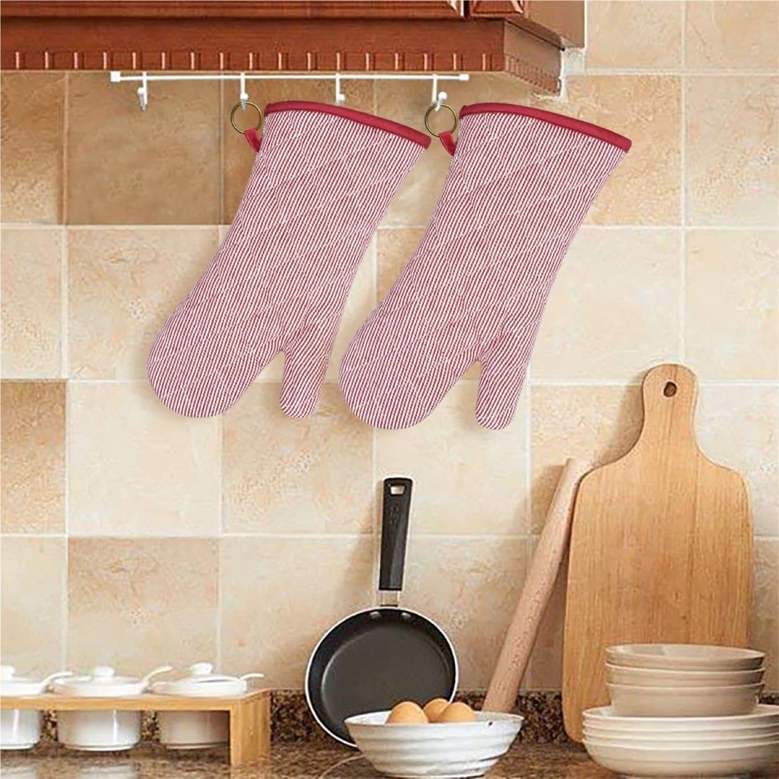 Gants de Cuisine Une Paire De Gants De Four Tissés De Couleur Pur Coton Hommes Et Femmes Gants De Four À Micro-Ondes Manique