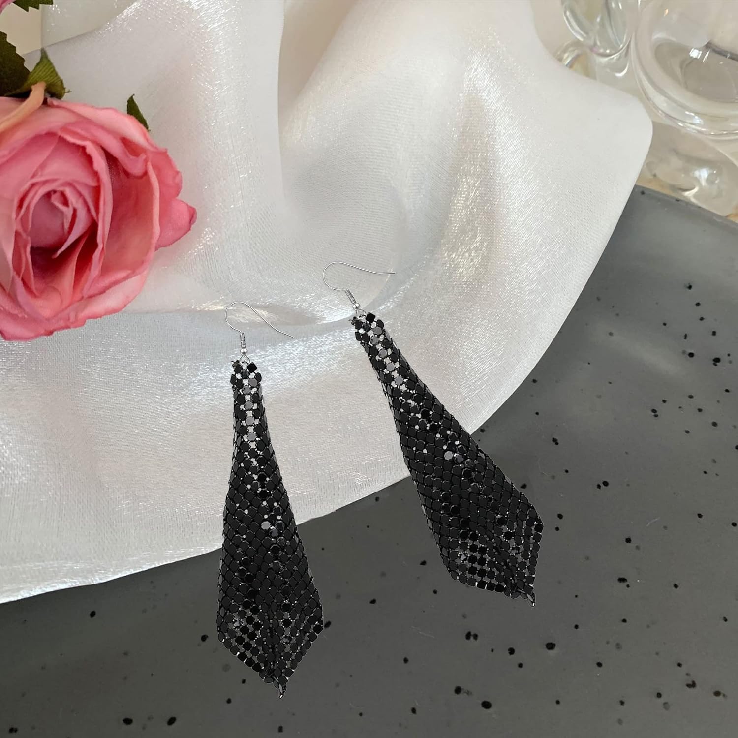 Lightweight Sequin Dangle Earrings Metal Mesh Grid Tassel Drop Colorful Sequin Earrings for Women Disco Party Bar - Image 5