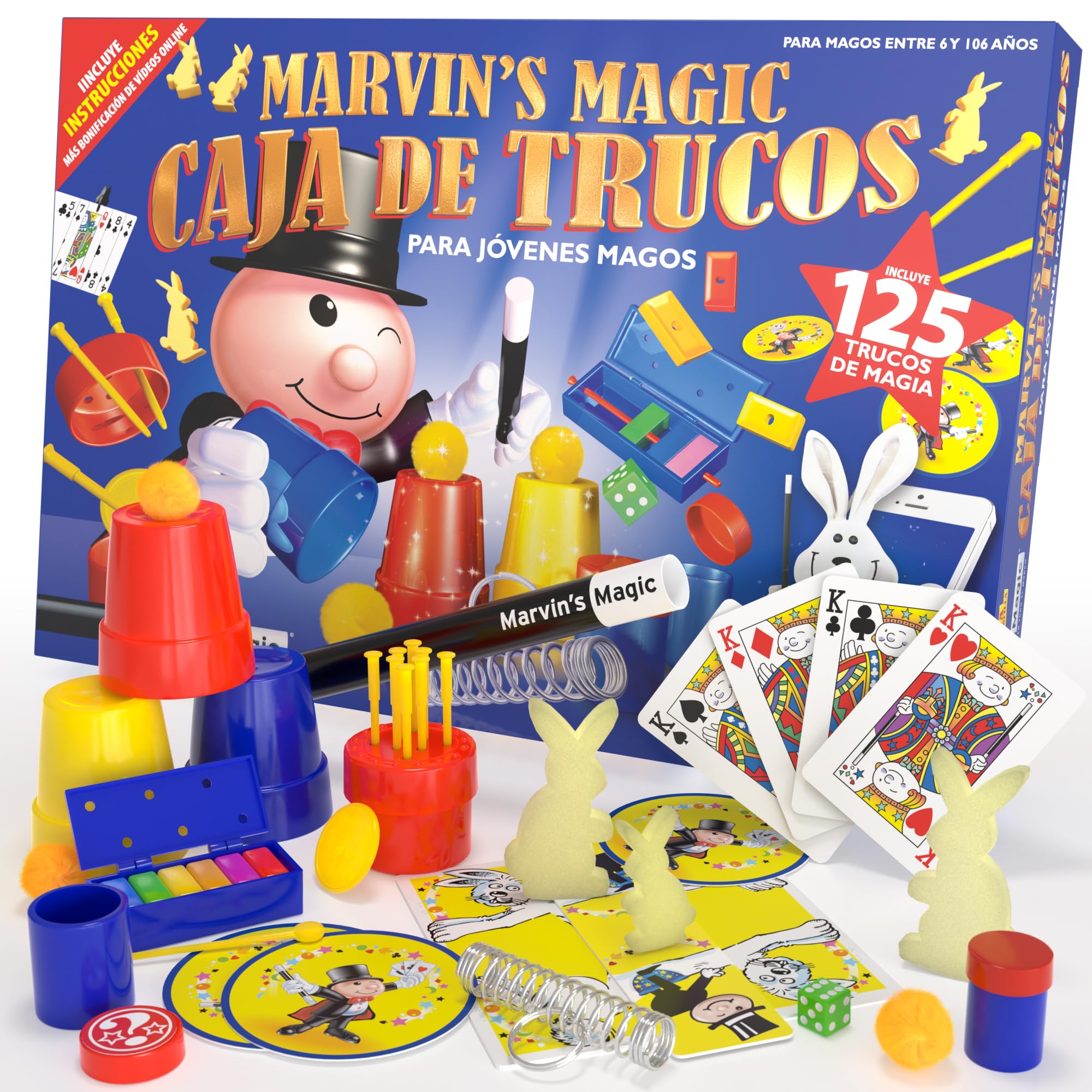 Marvin's Magic - Set de Magia para Niños - Gama de Magia Fácil - Incluye Varita Mágica - Trucos de Cartas - Mucho Más - Adecuado para Edades de 6+ - 125 Trucos de Magia - Regalo Ideal Cumpleaños
