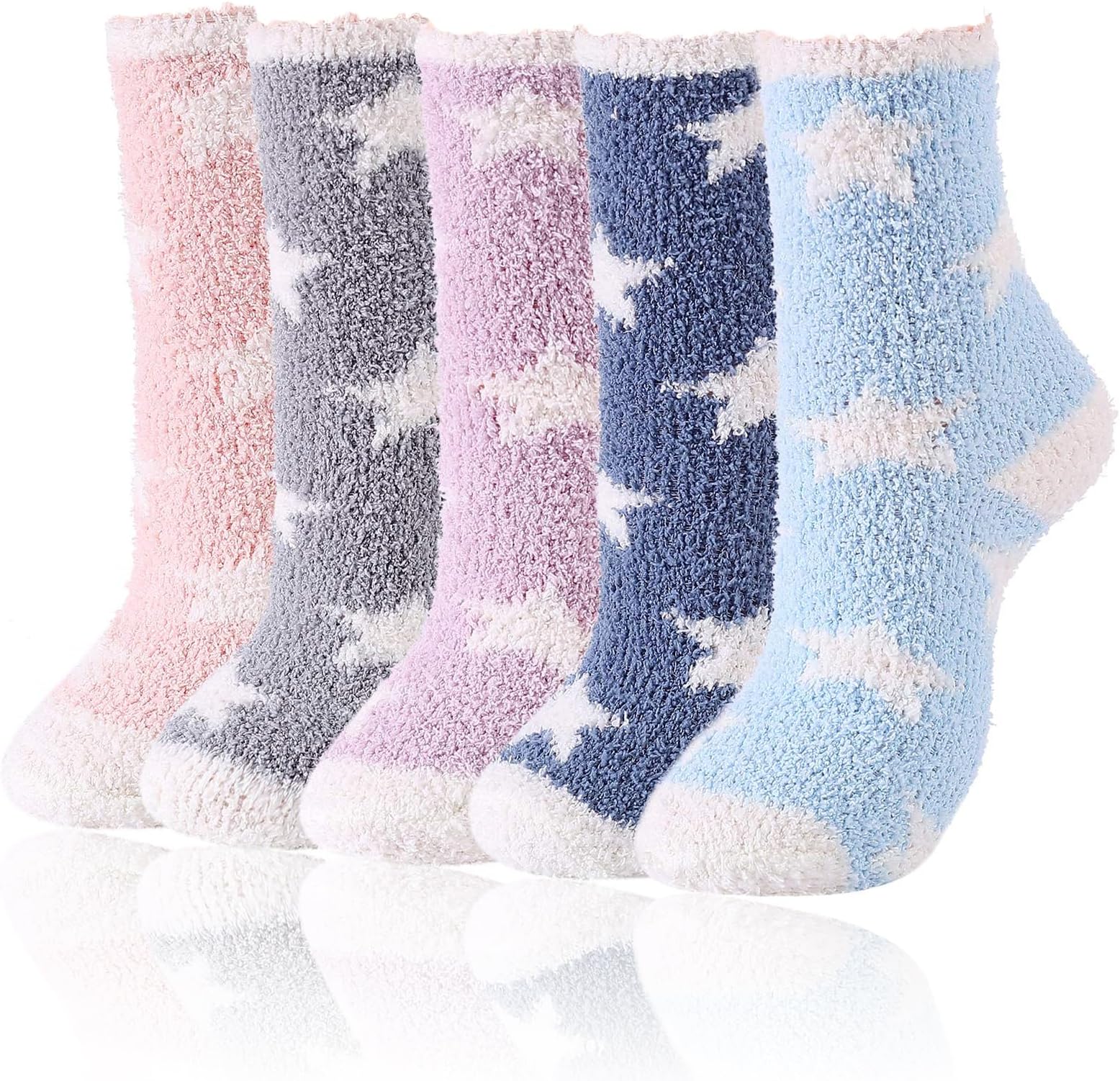 5 Pairs Womens Winter Socks Fluffy Soft Slipper Sleep Socks, KASTWAVE Fleece Fuzzy Socks Athletic Anti-Slip Warm Socks Plush Microfiber Cozy Socks Home Sleep Gifts for Women