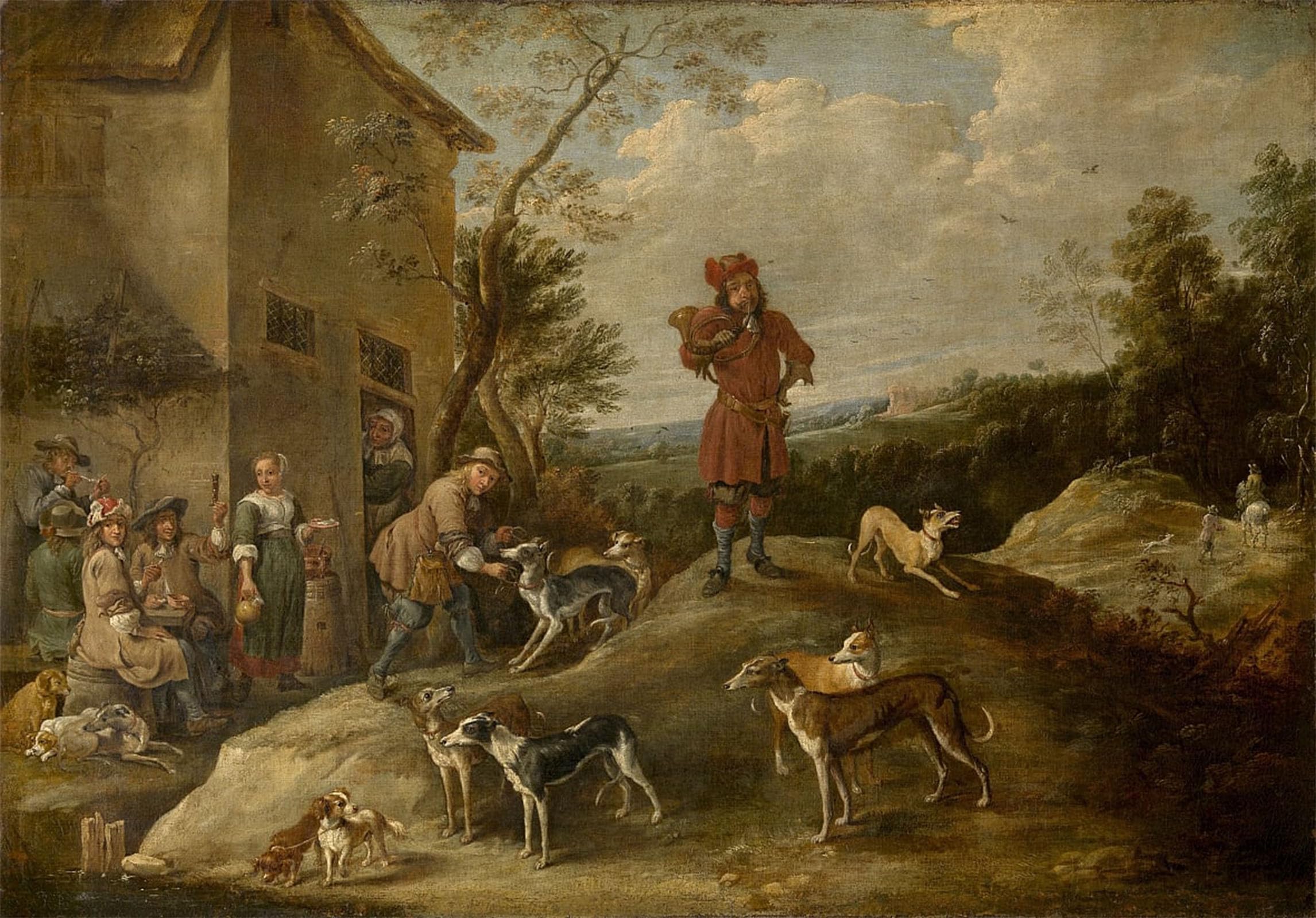 ARTXLXXBN Famous Print Painting Colorful Art Print Resting Hunters by David Teniers the Younger Canvas Art Decorations for Home Decor 60x90cm