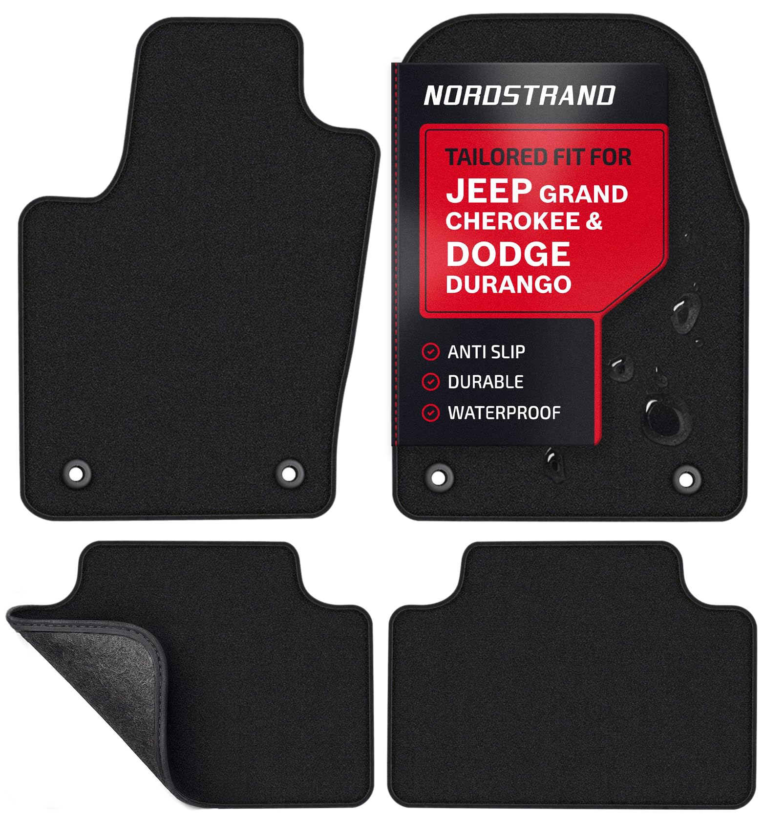 All Weather Floor Mats for Jeep Grand Cherokee 2011-2021 (not L) & Dodge Durango 2016 2017 2018 2019 2020 2021 - Custom Fit - 1st and 2nd Rows Set - Anti-Slip Backing - 30oz Carpet Mat