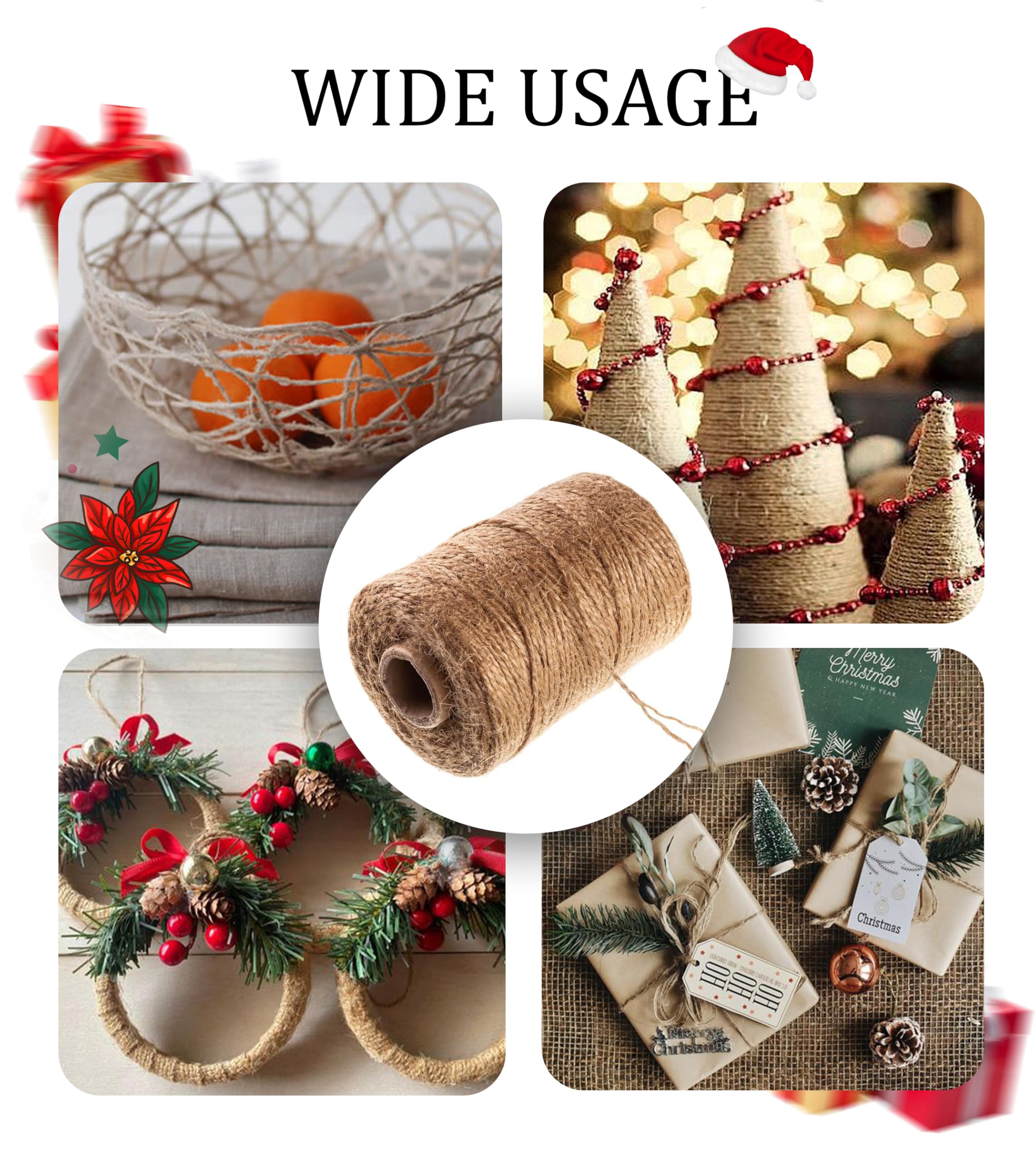 Cuerda de yute natural cuerda fina para caja de regalo, decoración de jardinería