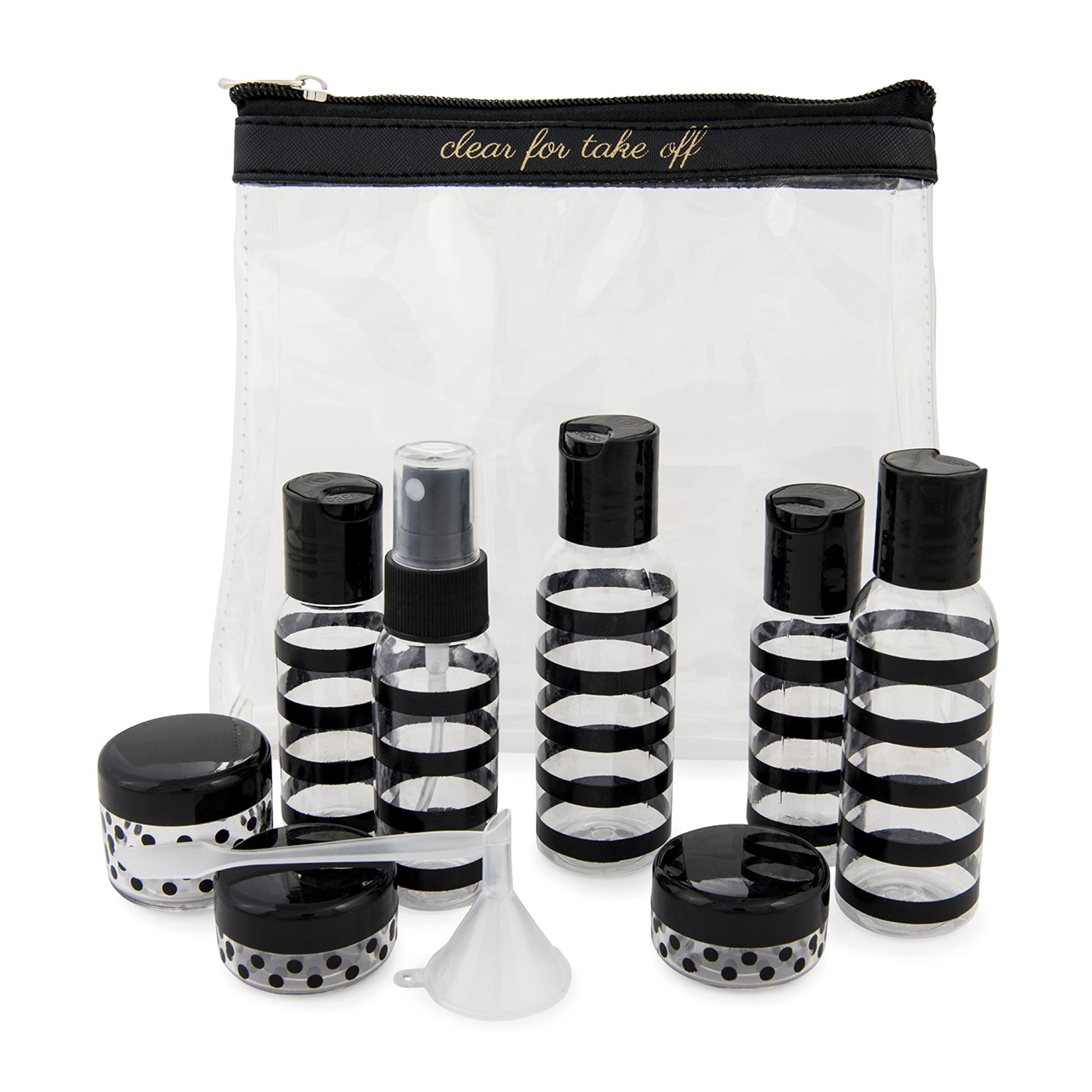 MIAMICATSA Compliant Travel Bottles and Travel Toiletry Bag – Includes 12 Pieces – 7.55" L x 7.4" W x 1.8" D, Clear – Cute Travel Gifts