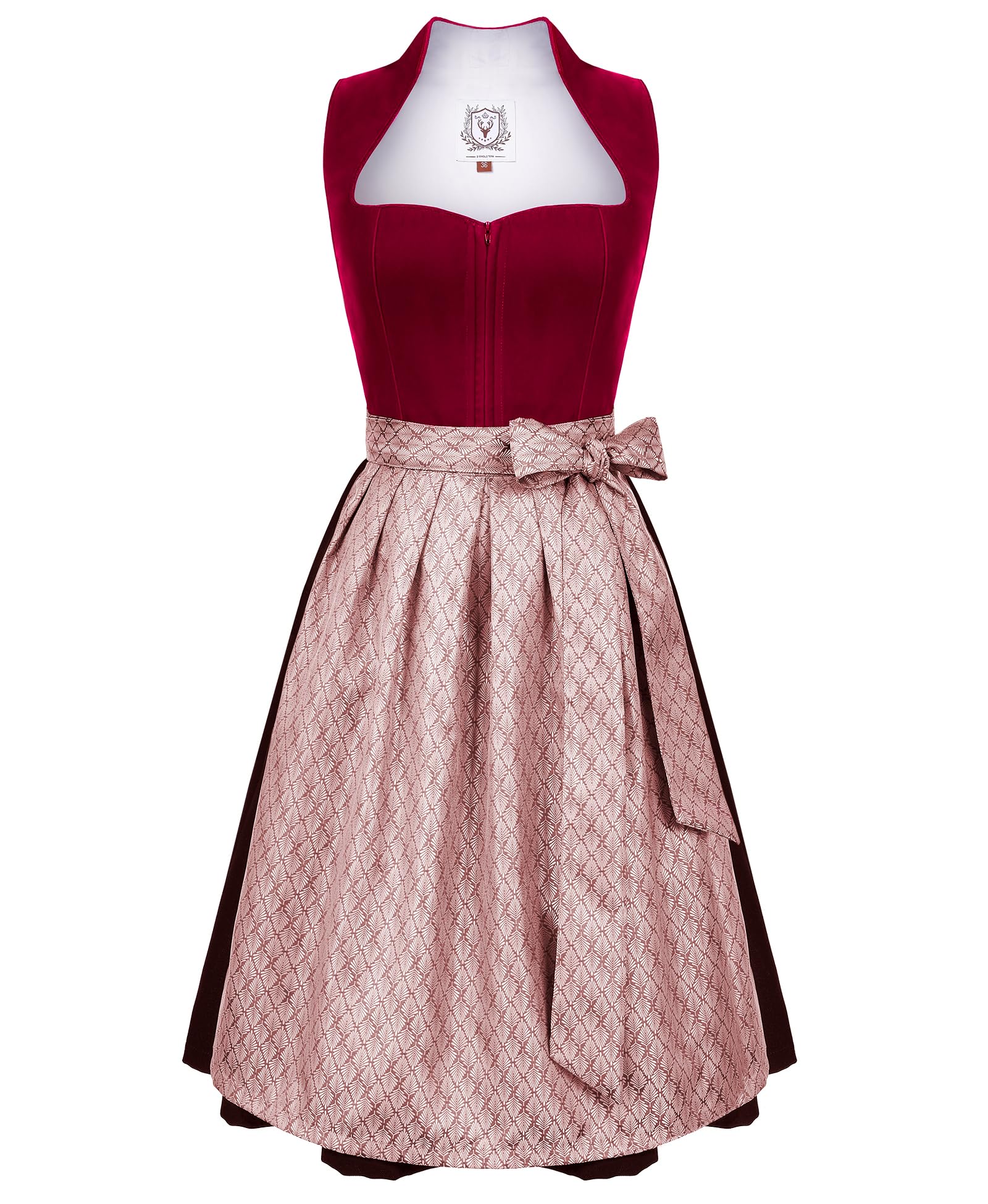 DIRNDLSTERN Damen Midi Rot - Elegantes Trachtenkleid Samt Plissee Schürze Perfekt für Oktoberfest