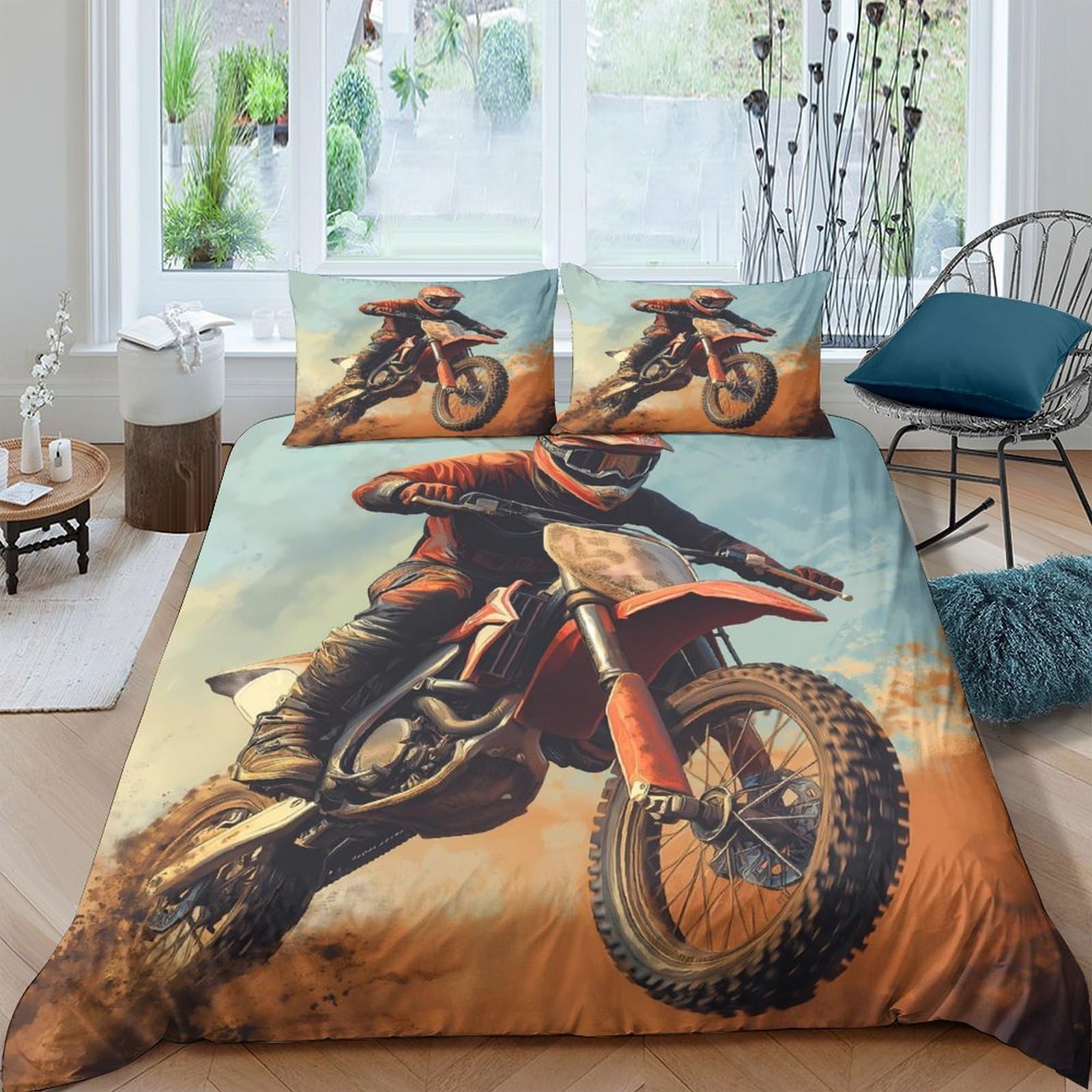 Ctjqhvkz Style-5 3D Printed Motocross Racing Fitted Sheet Microfiber Soft Anti-Slip Extreme Sports Mattress Cover For Bedroom Dorm Decor Single（135X200cm）