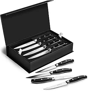 HENCKELS Forged 8Piece Black Kitchen Steak Knife Set,Premium Stainless Steel Serrated Cutlery Set with Storage Box,Classic Triple Rivet,German Engineered Informed by100+Years of Mastery,silver,regular