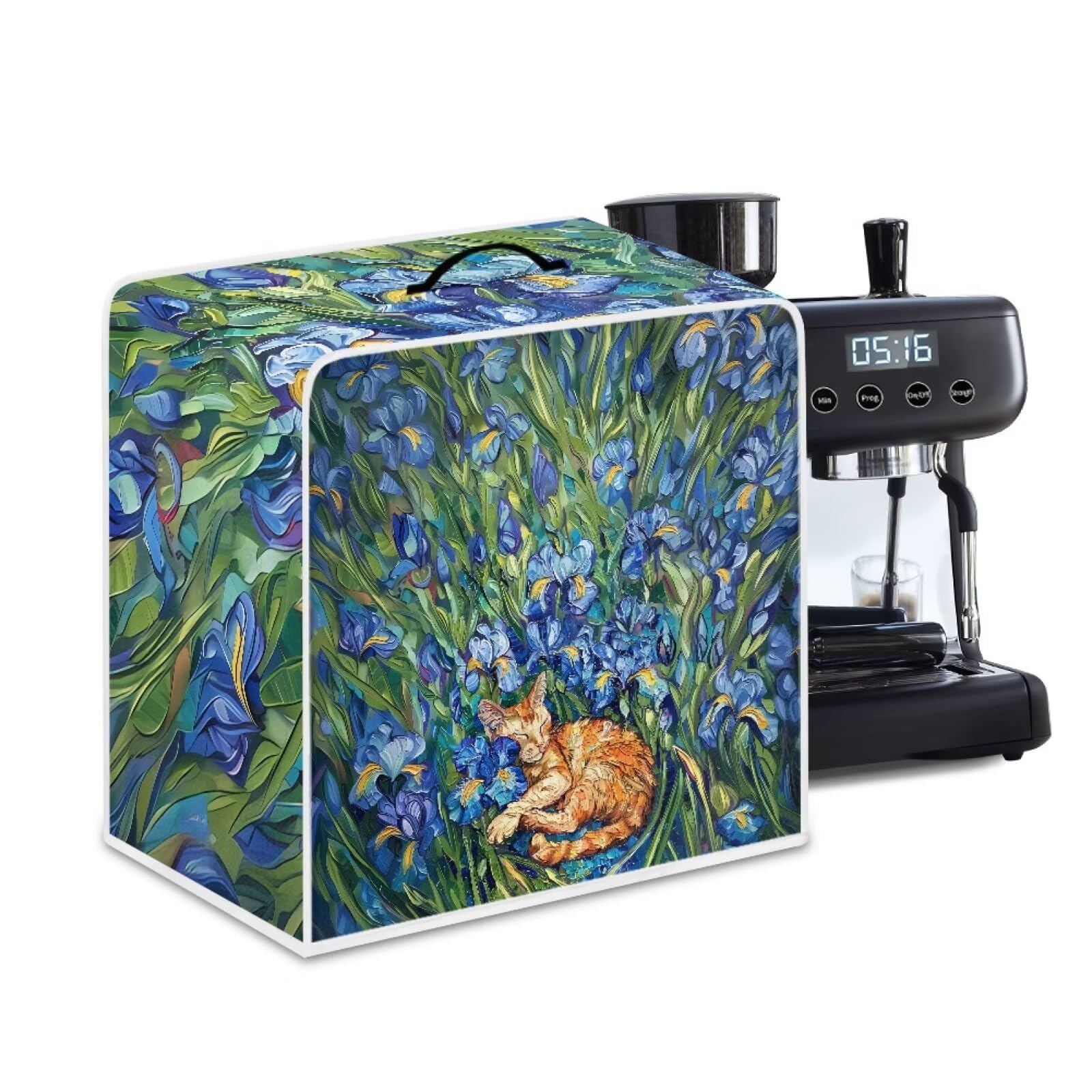 Cute Iris Cat Coffee Maker Cover – Dust Protection Stain Resistant Washable Appliance Cover Kitchen Decoration Gifts For Coffee Lovers
