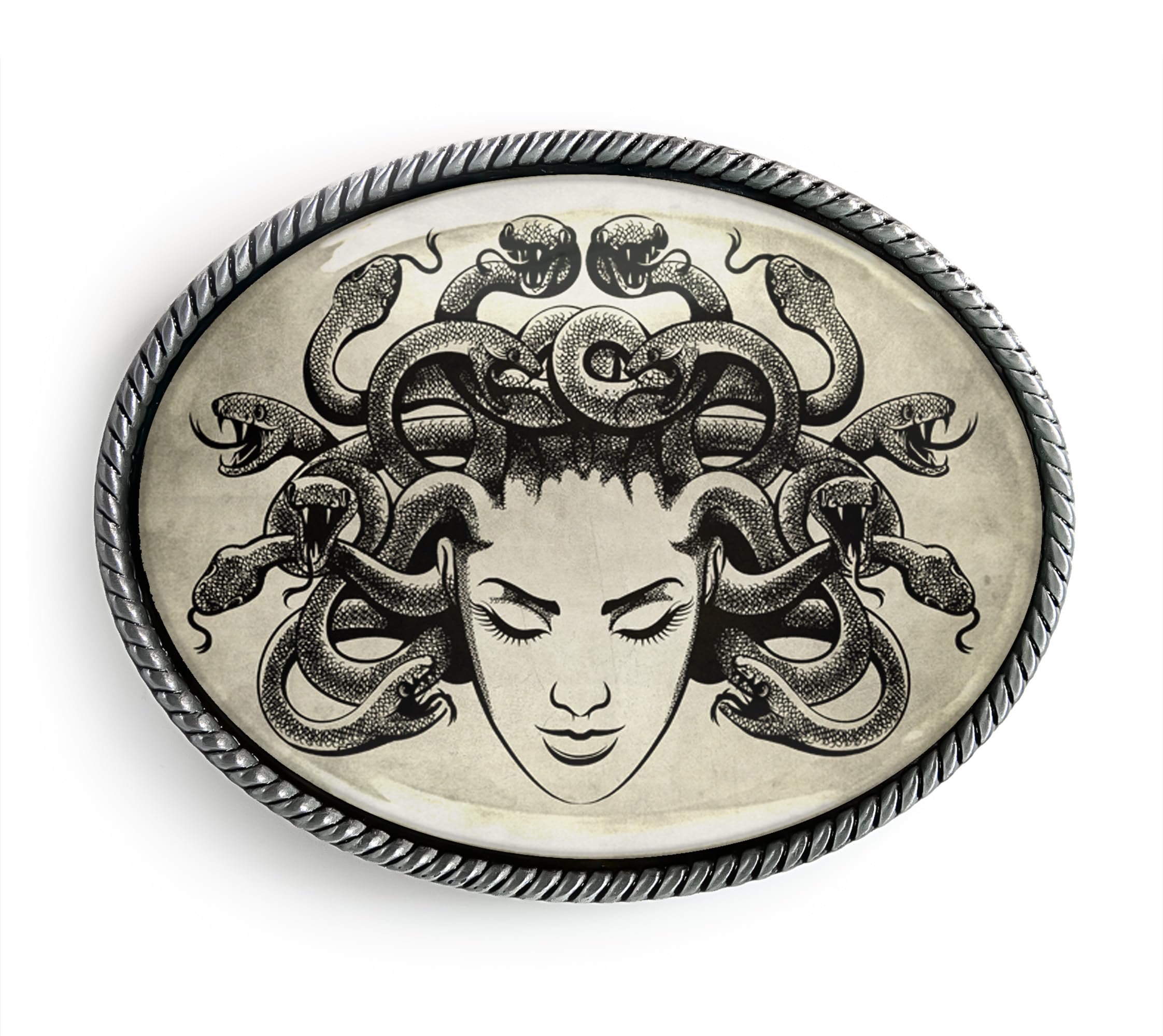 Medusa Belt Buckle - Greek Mythology Female Monster Handmade Artisan Belt Buckle