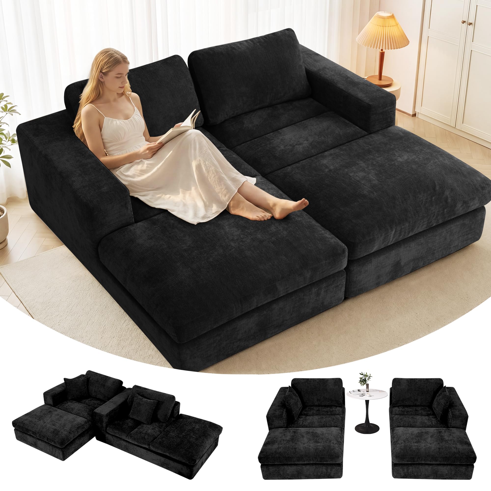 81" Oversized Double Chaise Lounge Chair, Cloud Boneless Sofa Bed