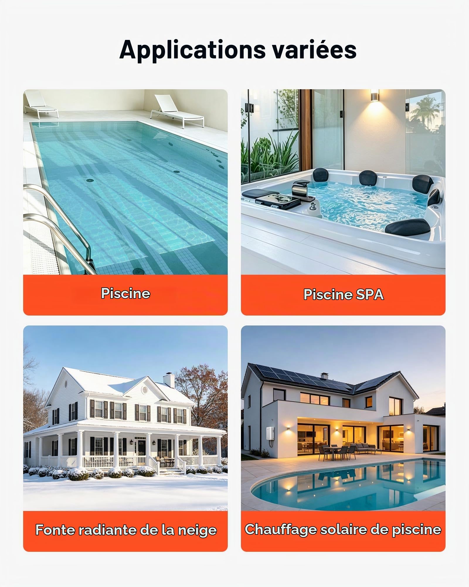 VEVOR Échangeur de Chaleur pour Piscine, Échangeur Thermique, Capacité Thermique 61 KW, en Acier Inoxydable 316L, Système Eau-Eau pour Spa, Bain à Remous, Piscines Intérieures Extérieures, Argent