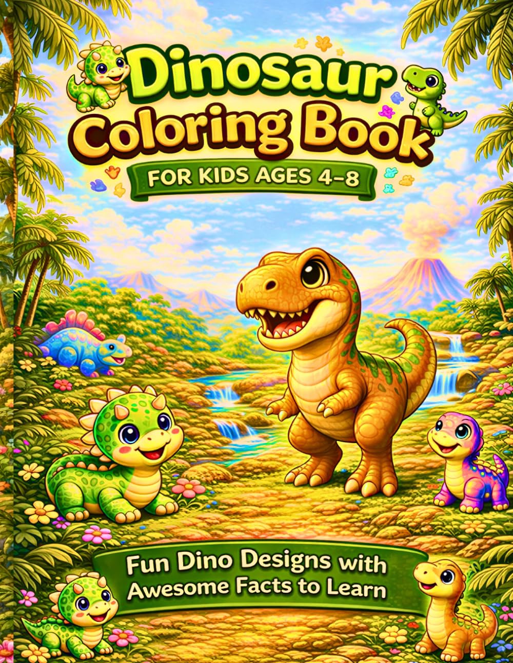 dinosaur coloring book for kids ages 4-8: Fun dino designs with awesome facts to learn