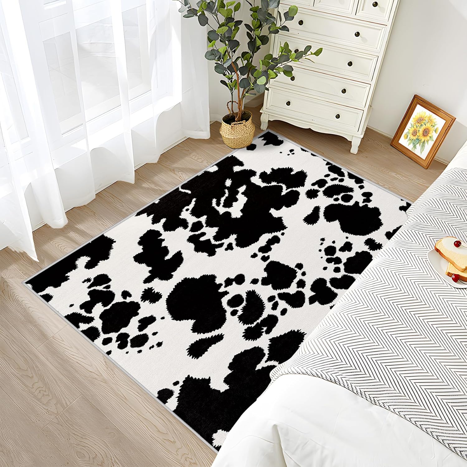 Cow Print Rug Small - 3x4 Rug, Cow Print Door Mat Indoor Entrance, Cowhide Entryway Throw Rugs, Black and White Carpet, Western Home Decor & Gifts