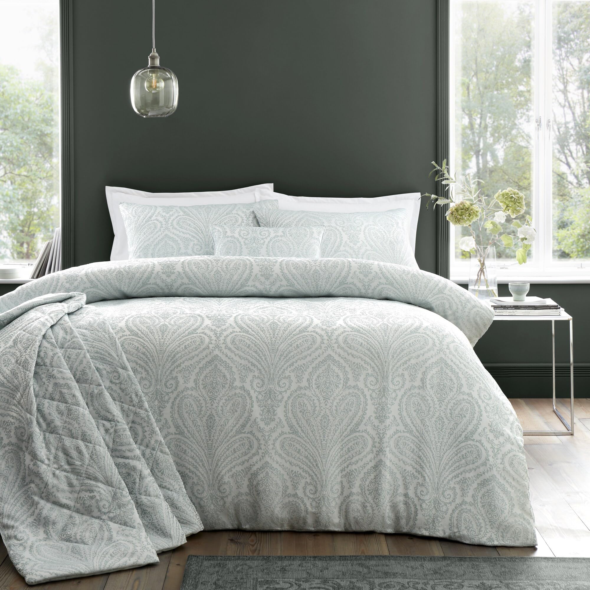 Portfolio Home Montpellier Duvet Cover Set - Double - Green - Paisley Jacquard