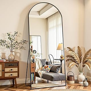 Full Length Mirror, 64"x21" Arched Full Body Mirror, Floor Mirrors with Stand, Body Mirrors Standing Hanging Leaning Against Wall,Aluminum Frame Mirrors for Bedroom Cloakroom,Living Room,Black
