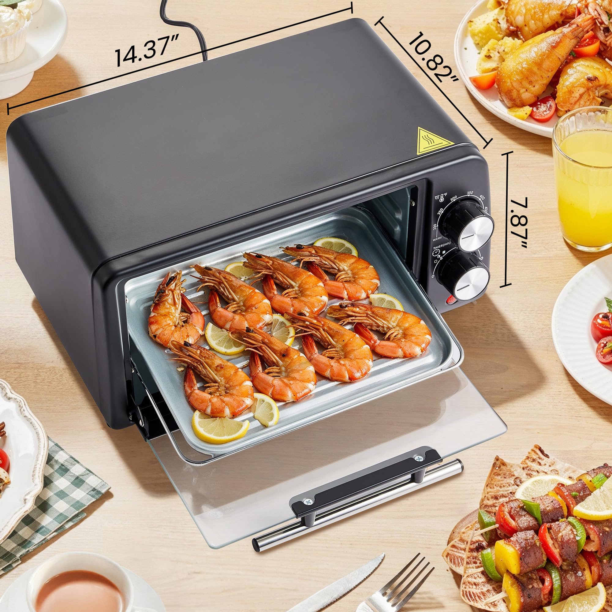 Elite Gourmet ETO449X - Horno tostador de 9,5 qt/capacidad de 4 rebanadas, apto para pizza de 20,3 cm, calefacción de cuarzo de 800 W, temperatura ajustable de 93 a 230 °C, temporizador de 30