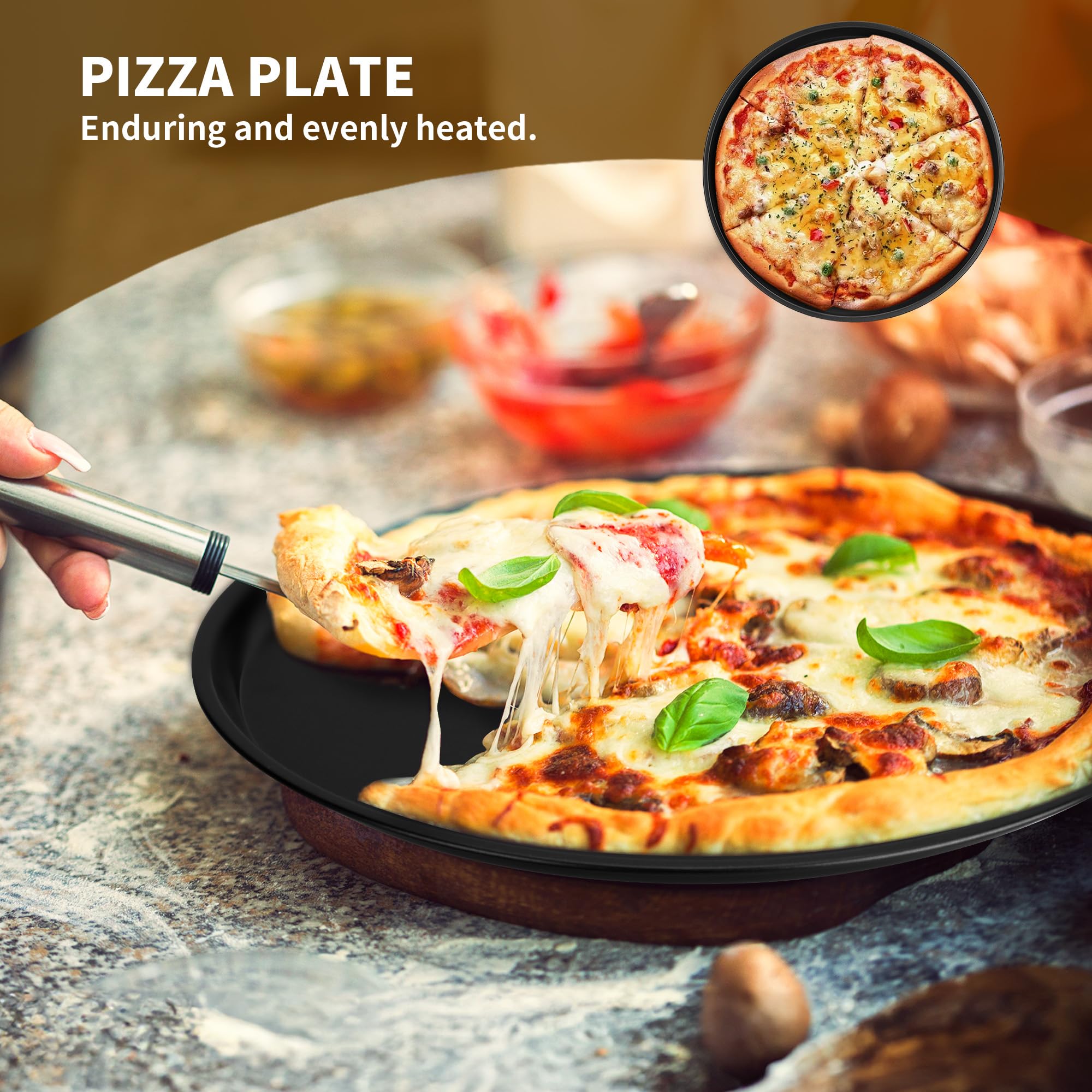 Paquete de 6 bandejas antiadherentes para pizza, bandeja redonda de horno de pizza de 12 pulgadas, bandeja de acero al carbono resistente para hornear pizza para hacer pizza (negro)