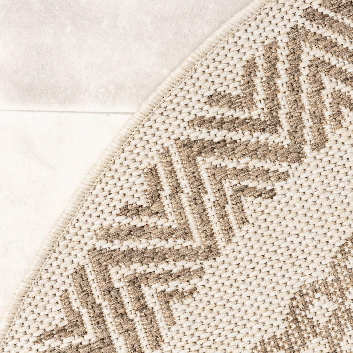 In- & Outdoor Jute Teppich Rund - Nomad Aztec Creme - Ø 120 cm | Wetterfest - Synthetik, Polypropylen - Wohnzimmer, Esszimmer, Balkon, Garten / Terrasse - Terrasse teppich - Outdoor rug
