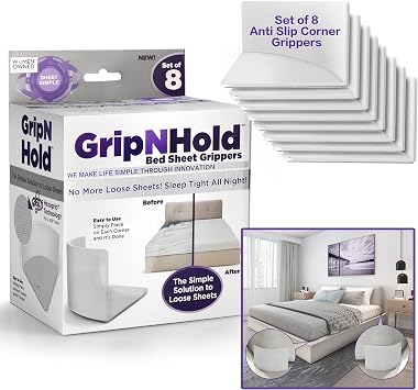 GripNHold Bed Sheet Holder | Discrete Heavy Duty Sheet Holder, 360 Degree Bed Sheet Tightener, Non Slip Corner Sheet Grippers, Tool-Free Bed Sheets Holder | 2 Pack