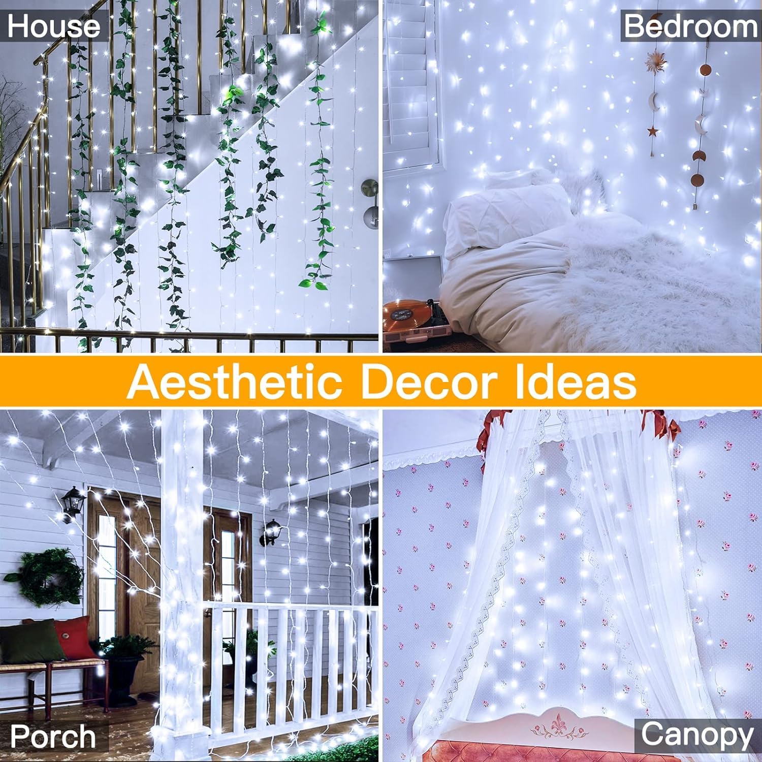 yowin Tenda Luminosa 600 LED 6m x 3m Luci Natale Esterno, 8 Modalità Tenda Luci Natale IP65 Impermeabile Cascata Luci per Giardino Matrimonio Feste Interno Addobbi Natalizie - Bianco Freddo