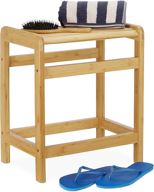 Relaxdays Bamboo Bathroom Stool, Natural Look, Wardrobe Seat, Plant Stand, HWD: 50.5 x 41.5 x 29.5 cm, Natural