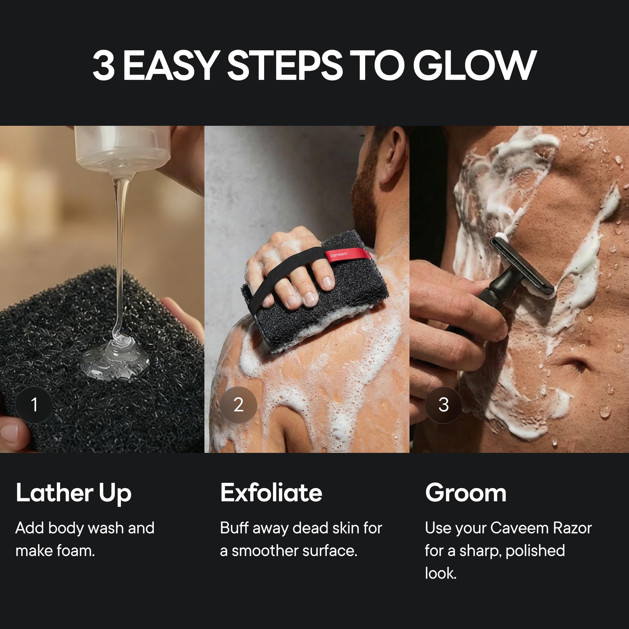CAVEEM Esponja Exfoliante Corporal Doble Cara, Paquete de 2 Gris Oscuro