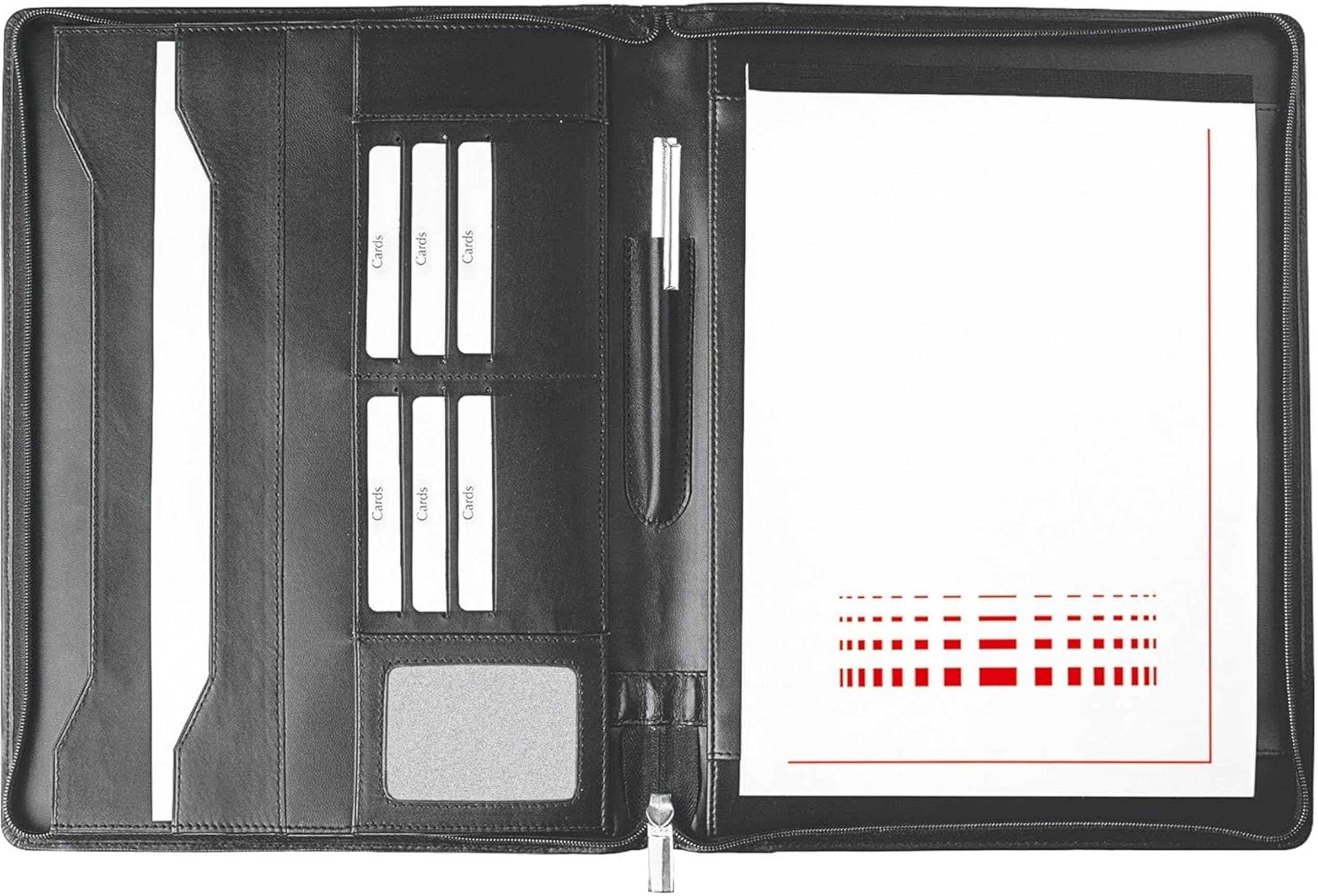 A4 Genuine Cowhide Leather Writing Case - Business Folder & Conference Folder with Zip, Writing Pad, Card Slots & Document Compartments - Leather Document Folder for Office & Business - Image 3