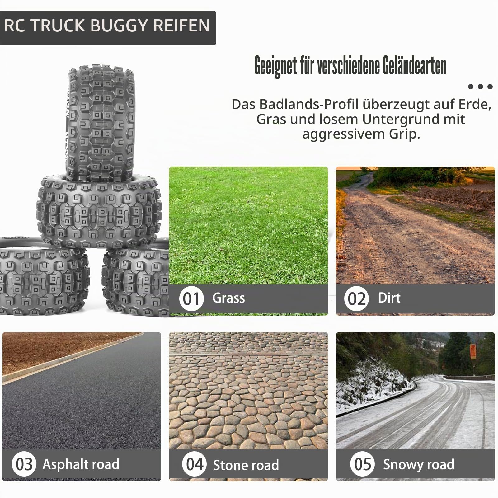 MX28 2,8 Zoll Reifen und Felgen Vorgeklebt All-Terrain MT Reifen mit 12mm/14mm Hex - 1/10 Maßstab RC Truck Reifen für ARRMA Big Rock, Granite, Senton, Vorteks, Traxxas Slash, Stampede, Rustler, Hoss