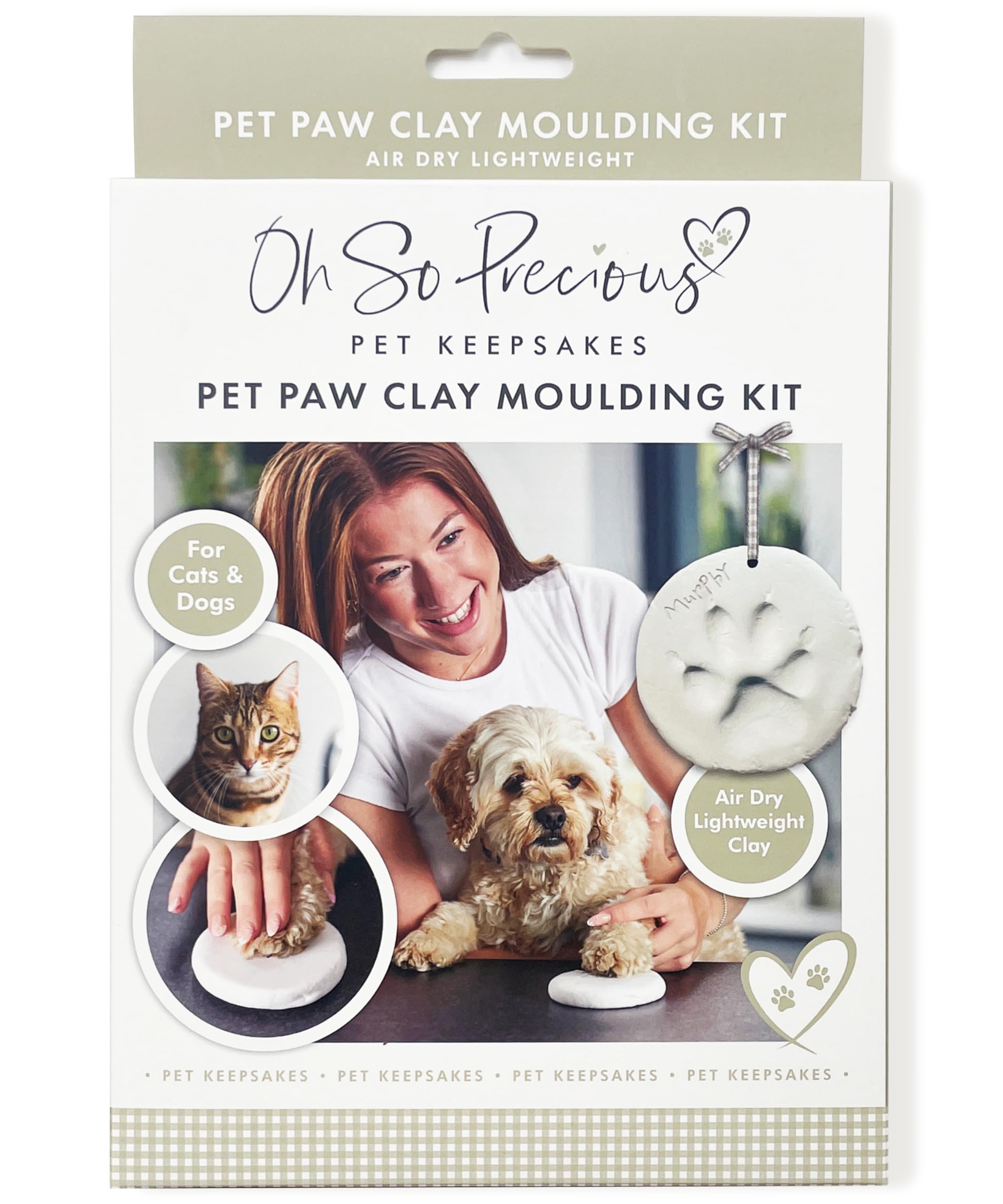 Pet Paw Print Kit for Dogs & Cats – Air Dry Clay Cat Paw Print Kit – Keepsake Moulding – Easy-to-Use & Display – 100g Clay for 3–4 Prints