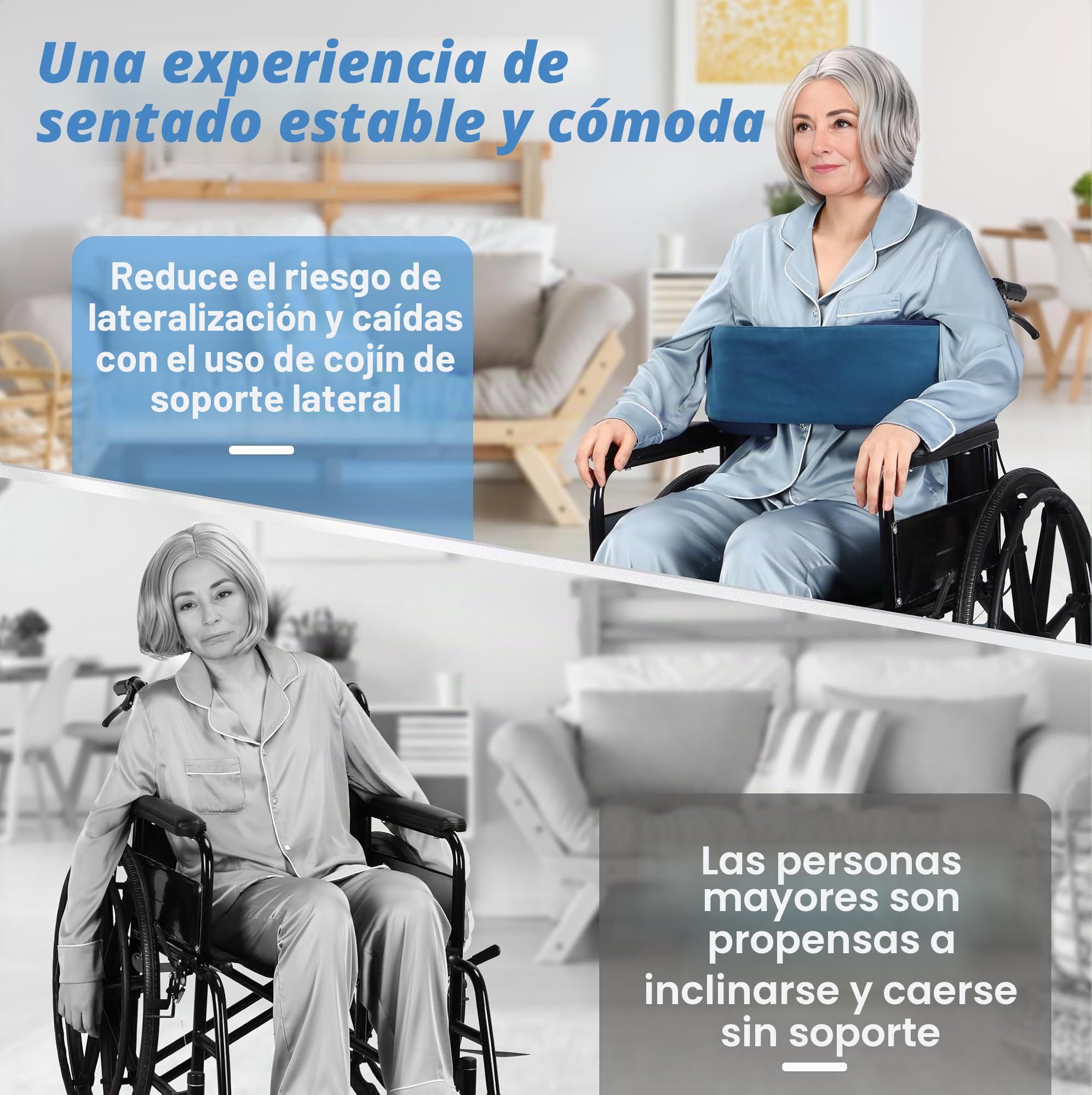 Soporte Lateral para Silla De Ruedas Protectores Laterales Almohada De Espuma Cojín De Respaldo para Silla decuado para Personas Mayores y Personas con Discapacidad