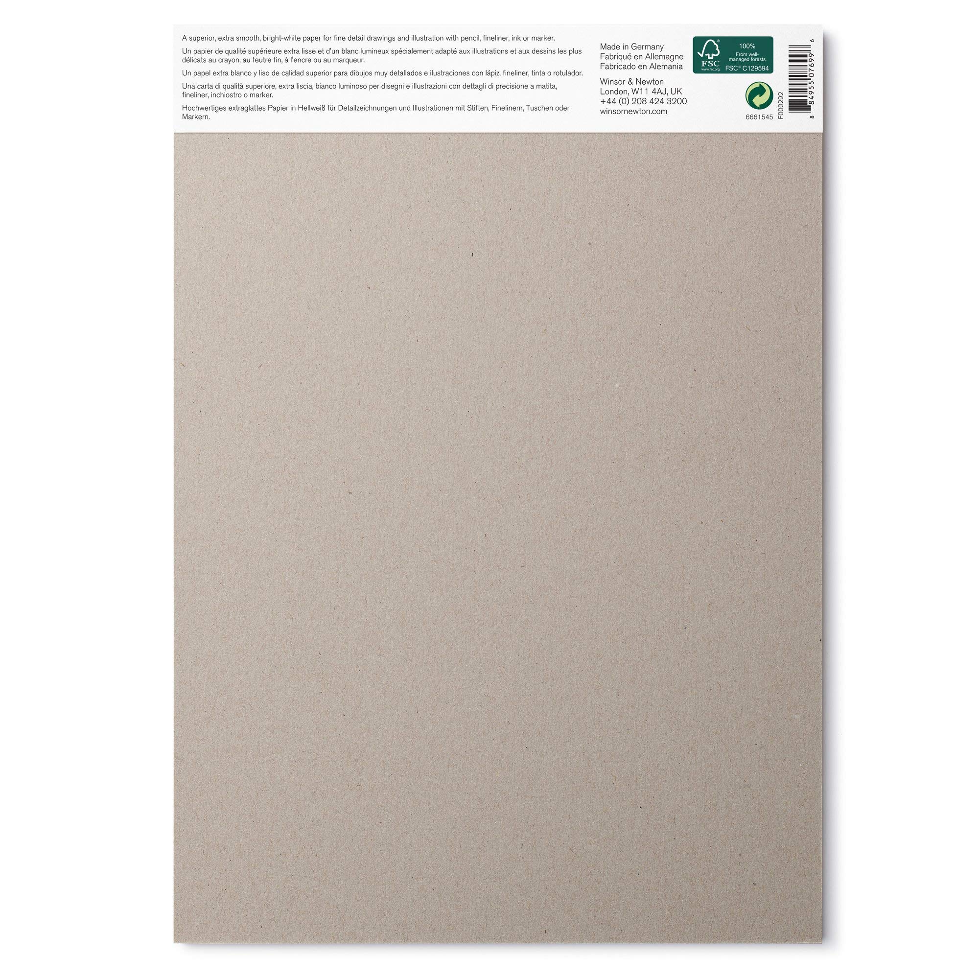 Winsor & Newton Bristol 6661545 papier do rysowania w bloku – 20 arkuszy DIN A4, 250 g/m², klejony, błyszczący biały papier do rysunków z pisakami technicznymi, cienkopisami, tuszem, markerami
