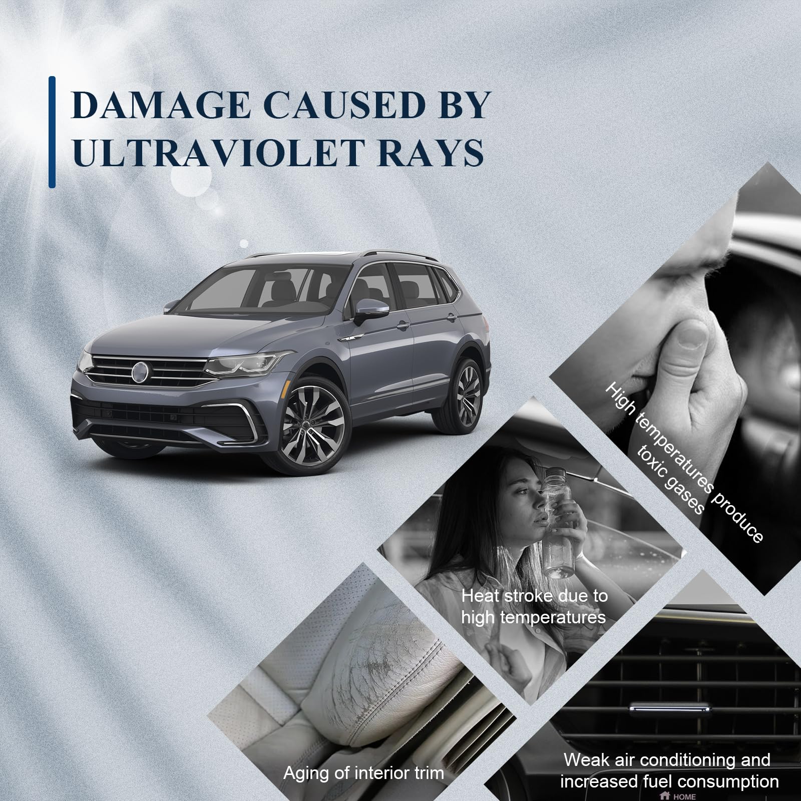 BIBIBO Osłona na przednią szybę Tiguan Allspace, osłona samochodowa kompatybilna z VW Tiguan Allspace SWB LWB 2016-2024, składana osłona samochodowa na przednią szybę, osłona przeciwsłoneczna przeciw