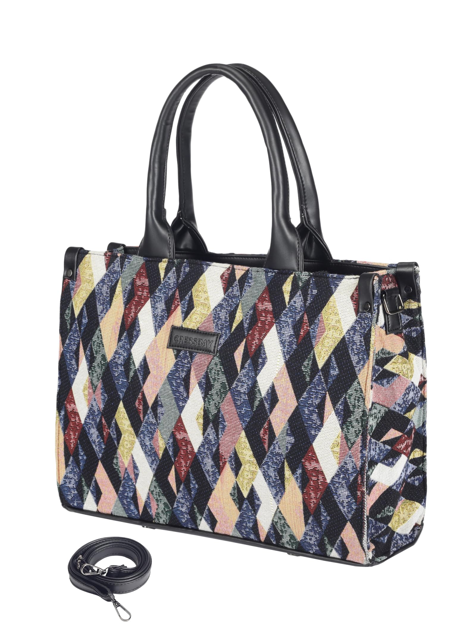 CRESSBAY Womens Office/College Tote Bag with 15 Inch Laptop Compartment (Black Multi-Color) (B0D8QJRDXL) Amazon Price History, Amazon Price Tracker