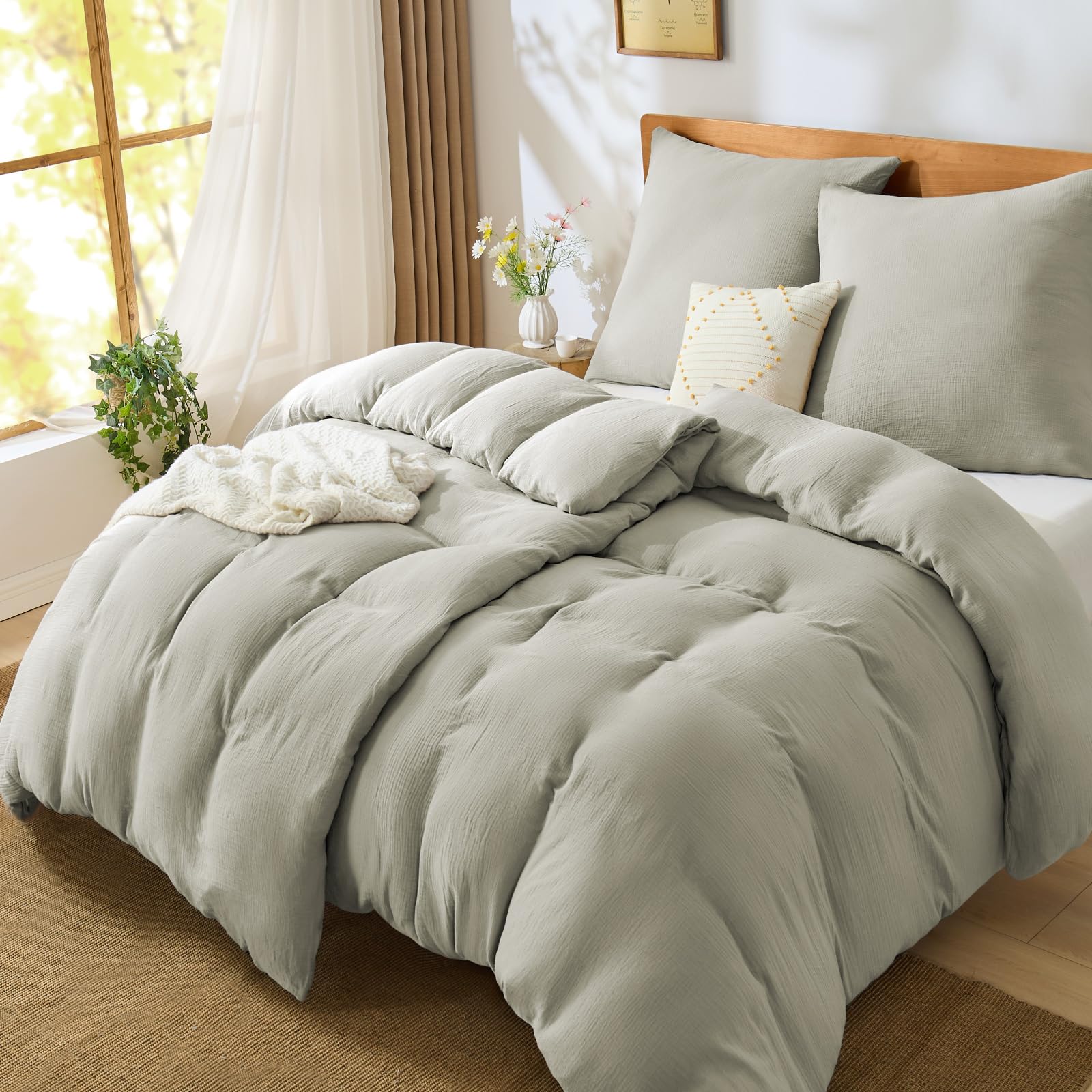 BEDELITE Musselin Bettwäsche 135x200 Baumwolle - ÖKO-TEX Bettwäsche-Sets Taupe 4teilig mit Reißverschluss, Bettbezug 2er Set 135x200cm mit 2 Kissenbezüge 80x80 cm, weiche und atmungsaktiv