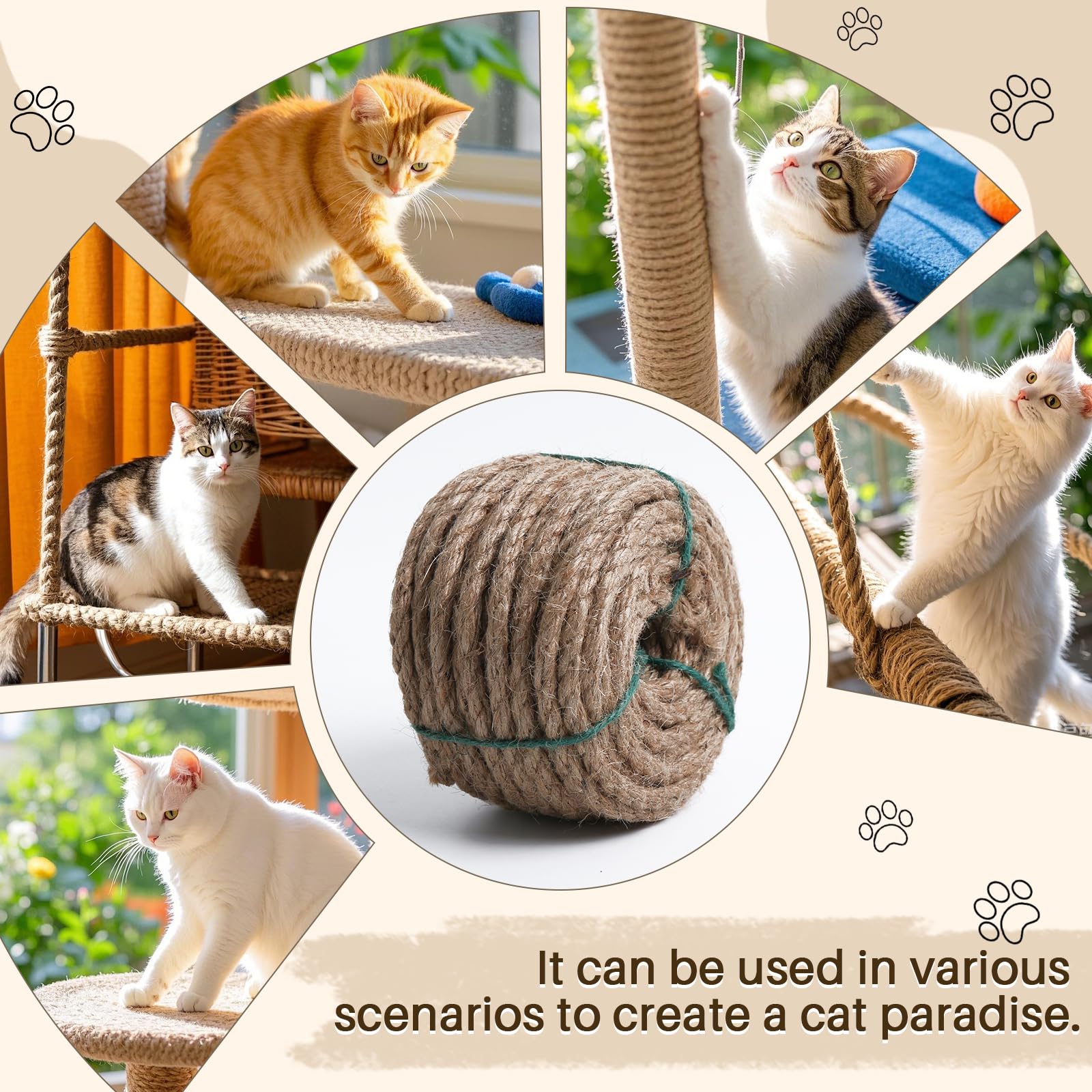 Cuerda de sisal para rascar gatos (natural, 1/4 pulgadas por 165 pies)