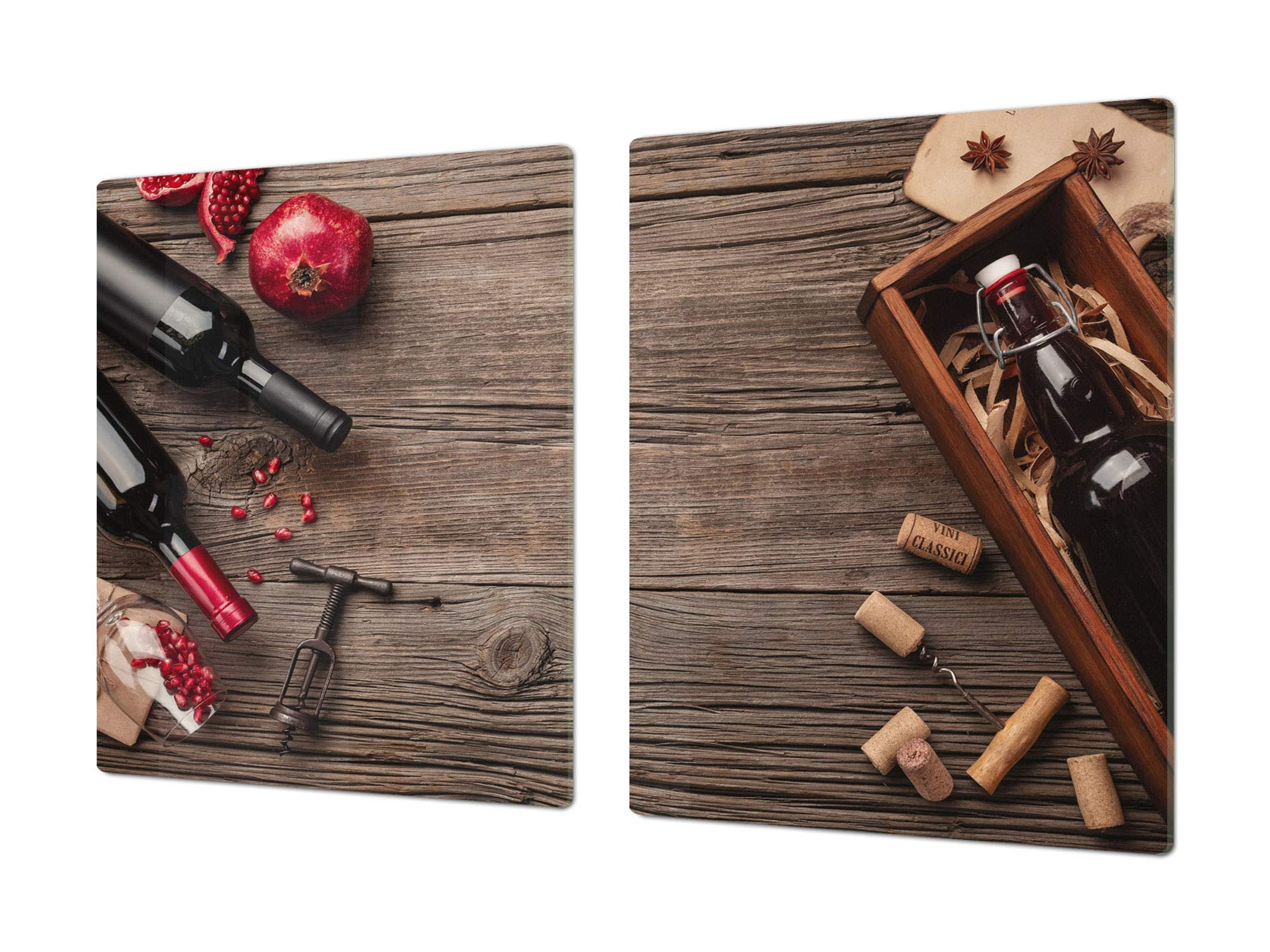 Cubre vitrocerámica para cerámicas de grandes dimensiones o tabla de cortar de cristal templado – UNA PIEZA (80 x 52 cm) o DOS PIEZAS (40 x 52 cm) Serie de Vinos DD04