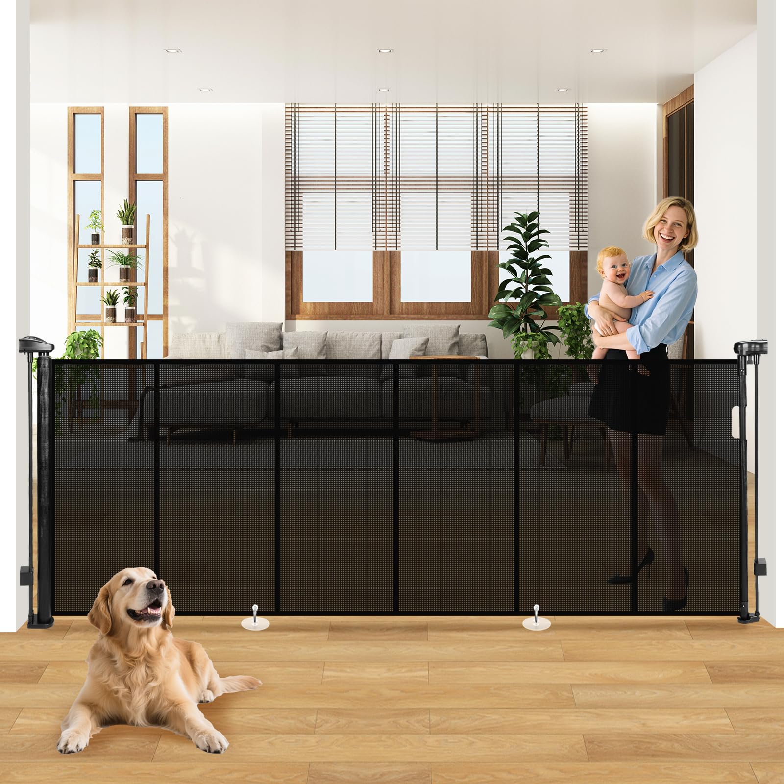 Photo 1 of 120" Extra Wide Retractable Baby Gates Dog Gate, Long Mesh Gate Pet Gate for Large Opening, 34" Extra Tall Child Safety Gate with Reinforced Strips for Stairs Hallways Doorways Deck Indoor Outdoor